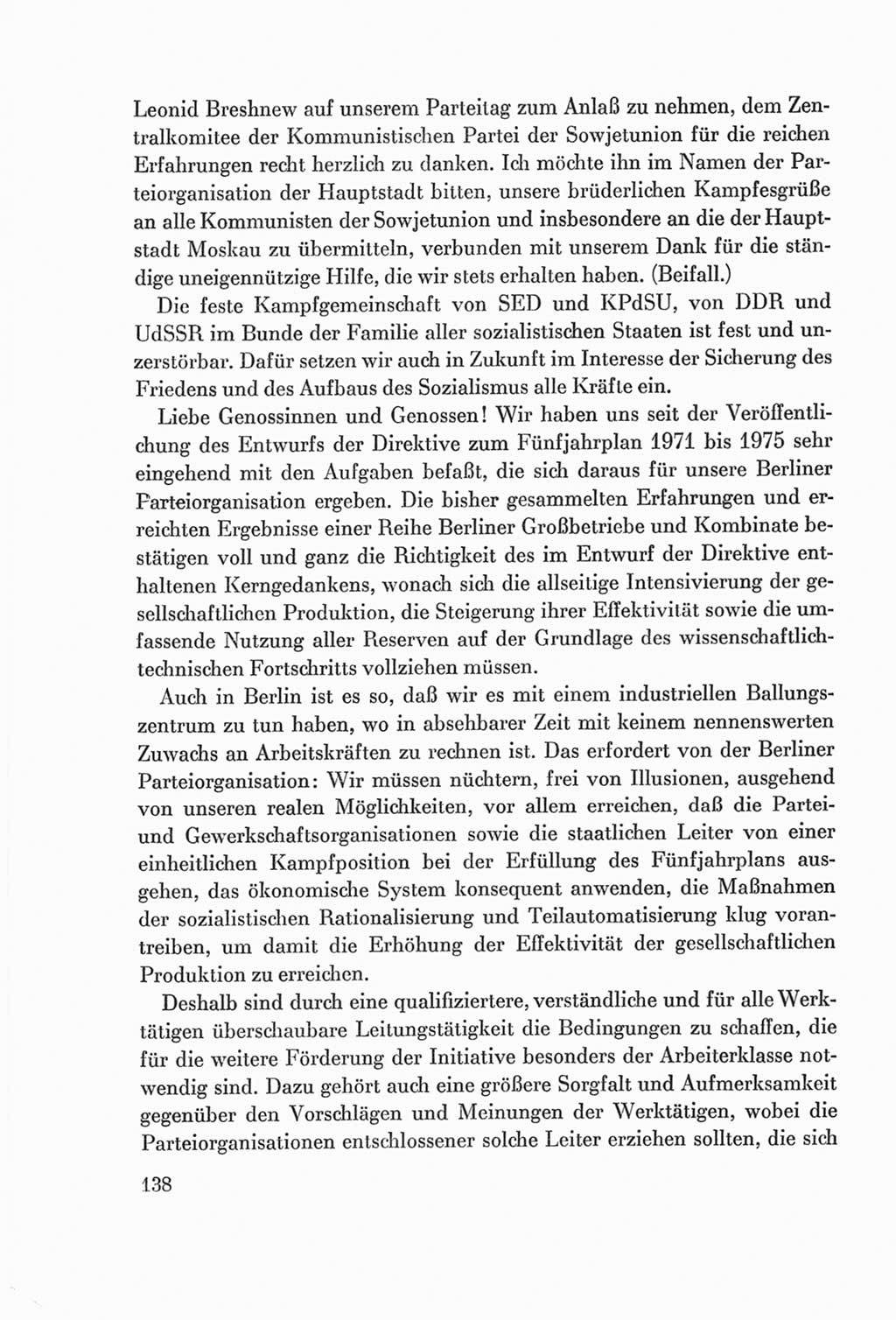 Protokoll der Verhandlungen des Ⅷ. Parteitages der Sozialistischen Einheitspartei Deutschlands (SED) [Deutsche Demokratische Republik (DDR)] 1971, Band 1, Seite 138 (Prot. Verh. Ⅷ. PT SED DDR 1971, Bd. 1, S. 138)