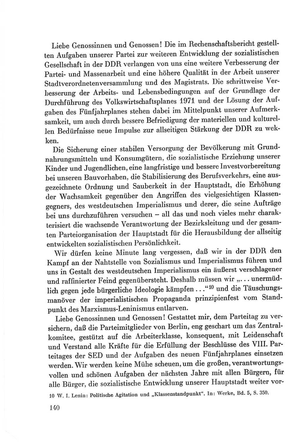 Protokoll der Verhandlungen des Ⅷ. Parteitages der Sozialistischen Einheitspartei Deutschlands (SED) [Deutsche Demokratische Republik (DDR)] 1971, Band 1, Seite 140 (Prot. Verh. Ⅷ. PT SED DDR 1971, Bd. 1, S. 140)
