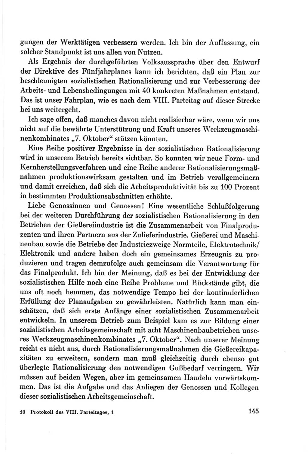 Protokoll der Verhandlungen des Ⅷ. Parteitages der Sozialistischen Einheitspartei Deutschlands (SED) [Deutsche Demokratische Republik (DDR)] 1971, Band 1, Seite 145 (Prot. Verh. Ⅷ. PT SED DDR 1971, Bd. 1, S. 145)