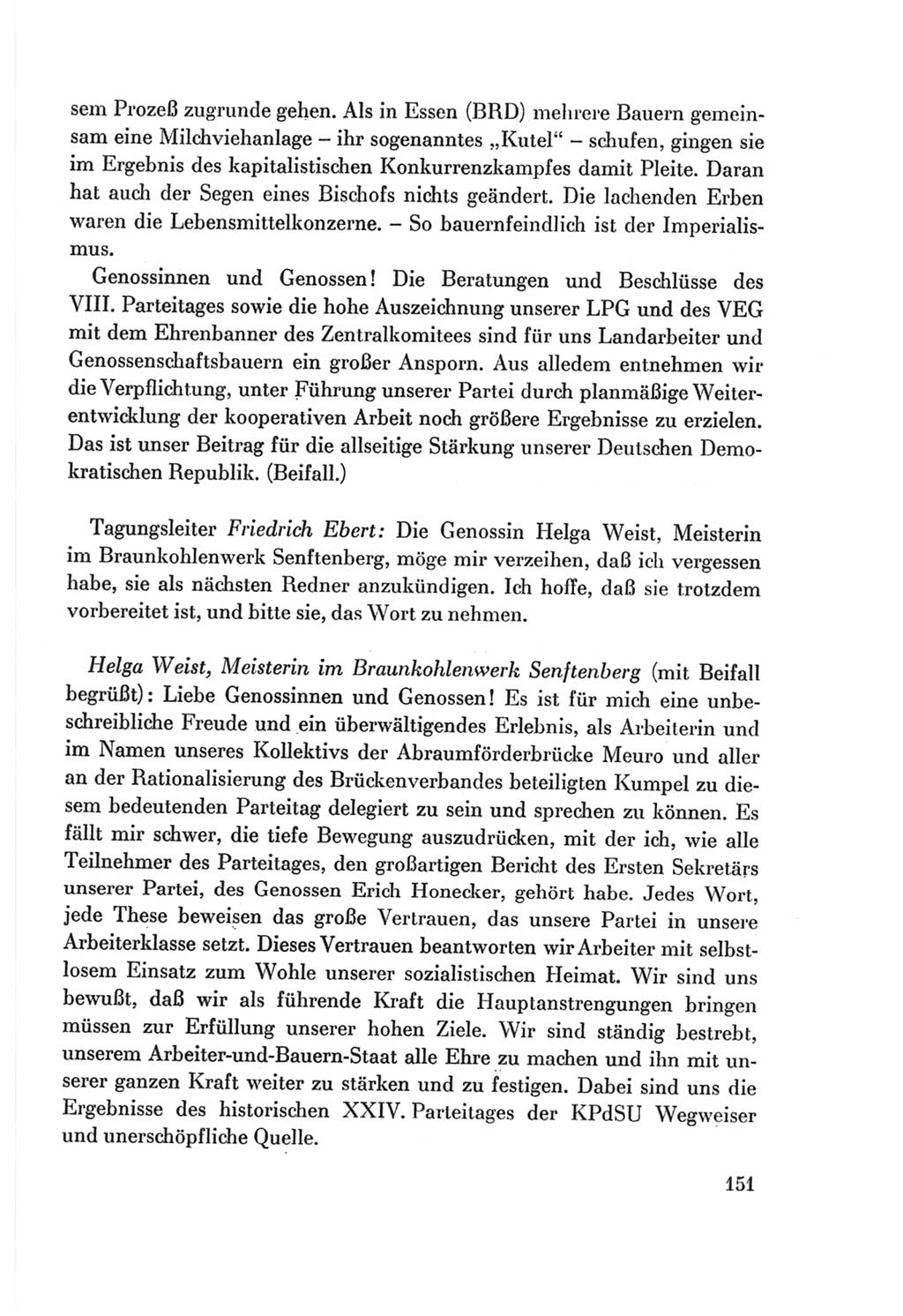 Protokoll der Verhandlungen des Ⅷ. Parteitages der Sozialistischen Einheitspartei Deutschlands (SED) [Deutsche Demokratische Republik (DDR)] 1971, Band 1, Seite 151 (Prot. Verh. Ⅷ. PT SED DDR 1971, Bd. 1, S. 151)