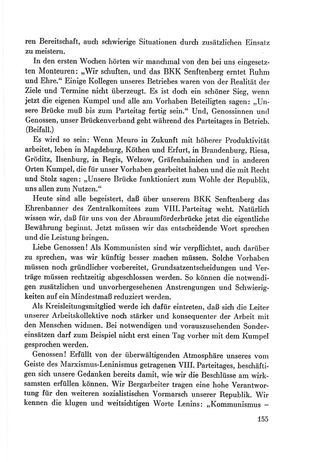 Protokoll der Verhandlungen des Ⅷ. Parteitages der Sozialistischen Einheitspartei Deutschlands (SED) [Deutsche Demokratische Republik (DDR)] 1971, Band 1, Seite 155 (Prot. Verh. Ⅷ. PT SED DDR 1971, Bd. 1, S. 155)