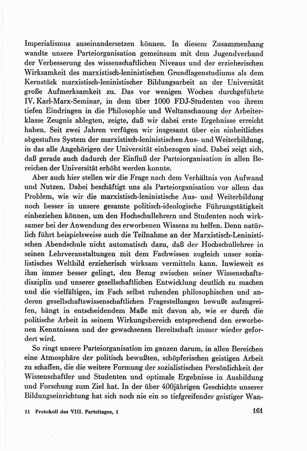 Protokoll der Verhandlungen des Ⅷ. Parteitages der Sozialistischen Einheitspartei Deutschlands (SED) [Deutsche Demokratische Republik (DDR)] 1971, Band 1, Seite 161 (Prot. Verh. Ⅷ. PT SED DDR 1971, Bd. 1, S. 161)