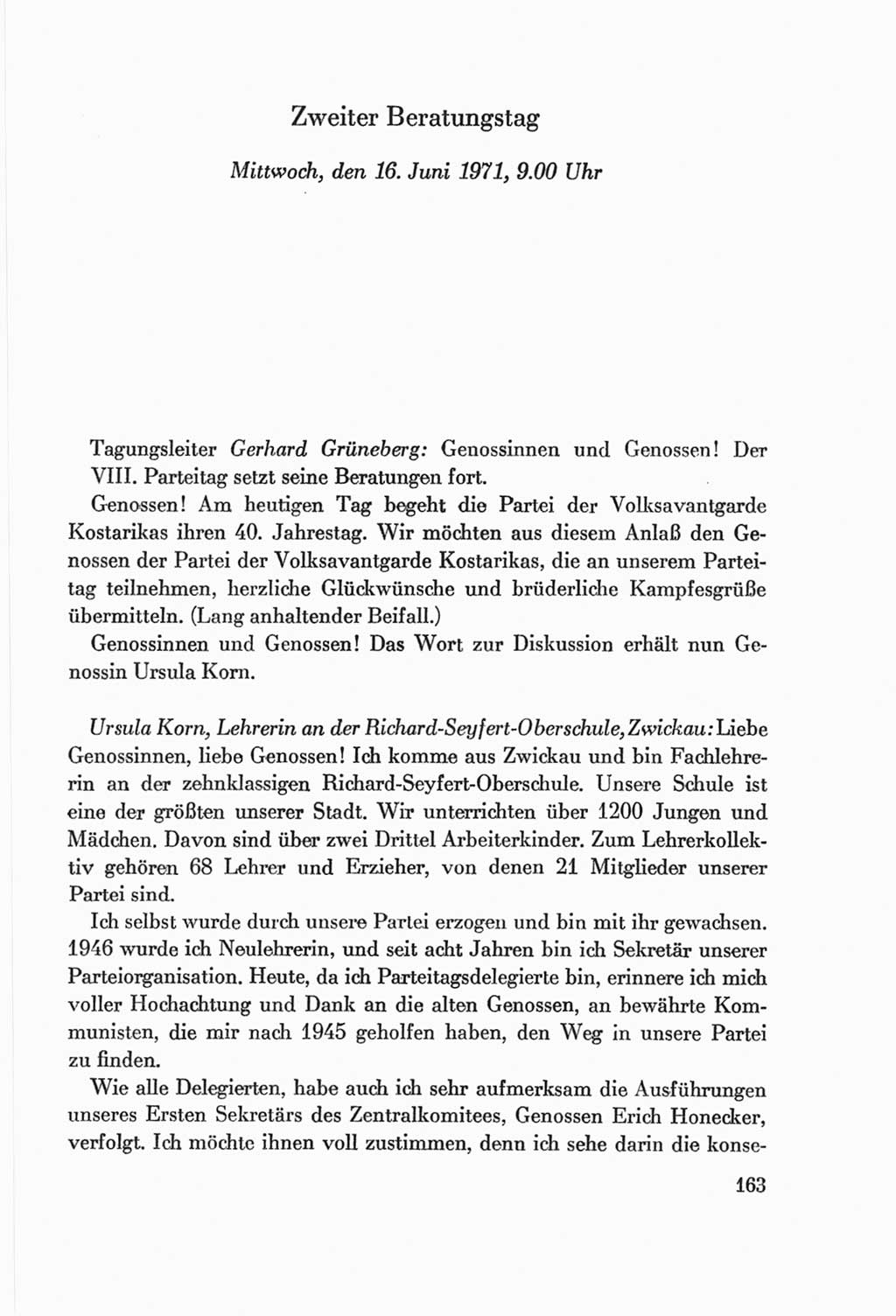 Protokoll der Verhandlungen des Ⅷ. Parteitages der Sozialistischen Einheitspartei Deutschlands (SED) [Deutsche Demokratische Republik (DDR)] 1971, Band 1, Seite 163 (Prot. Verh. Ⅷ. PT SED DDR 1971, Bd. 1, S. 163)