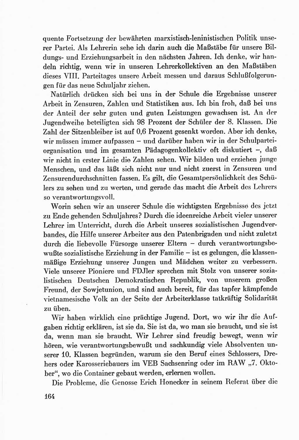 Protokoll der Verhandlungen des Ⅷ. Parteitages der Sozialistischen Einheitspartei Deutschlands (SED) [Deutsche Demokratische Republik (DDR)] 1971, Band 1, Seite 164 (Prot. Verh. Ⅷ. PT SED DDR 1971, Bd. 1, S. 164)