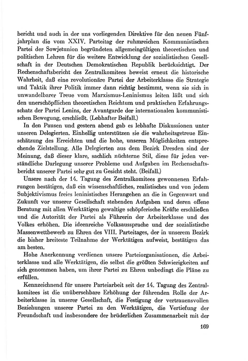 Protokoll der Verhandlungen des Ⅷ. Parteitages der Sozialistischen Einheitspartei Deutschlands (SED) [Deutsche Demokratische Republik (DDR)] 1971, Band 1, Seite 169 (Prot. Verh. Ⅷ. PT SED DDR 1971, Bd. 1, S. 169)
