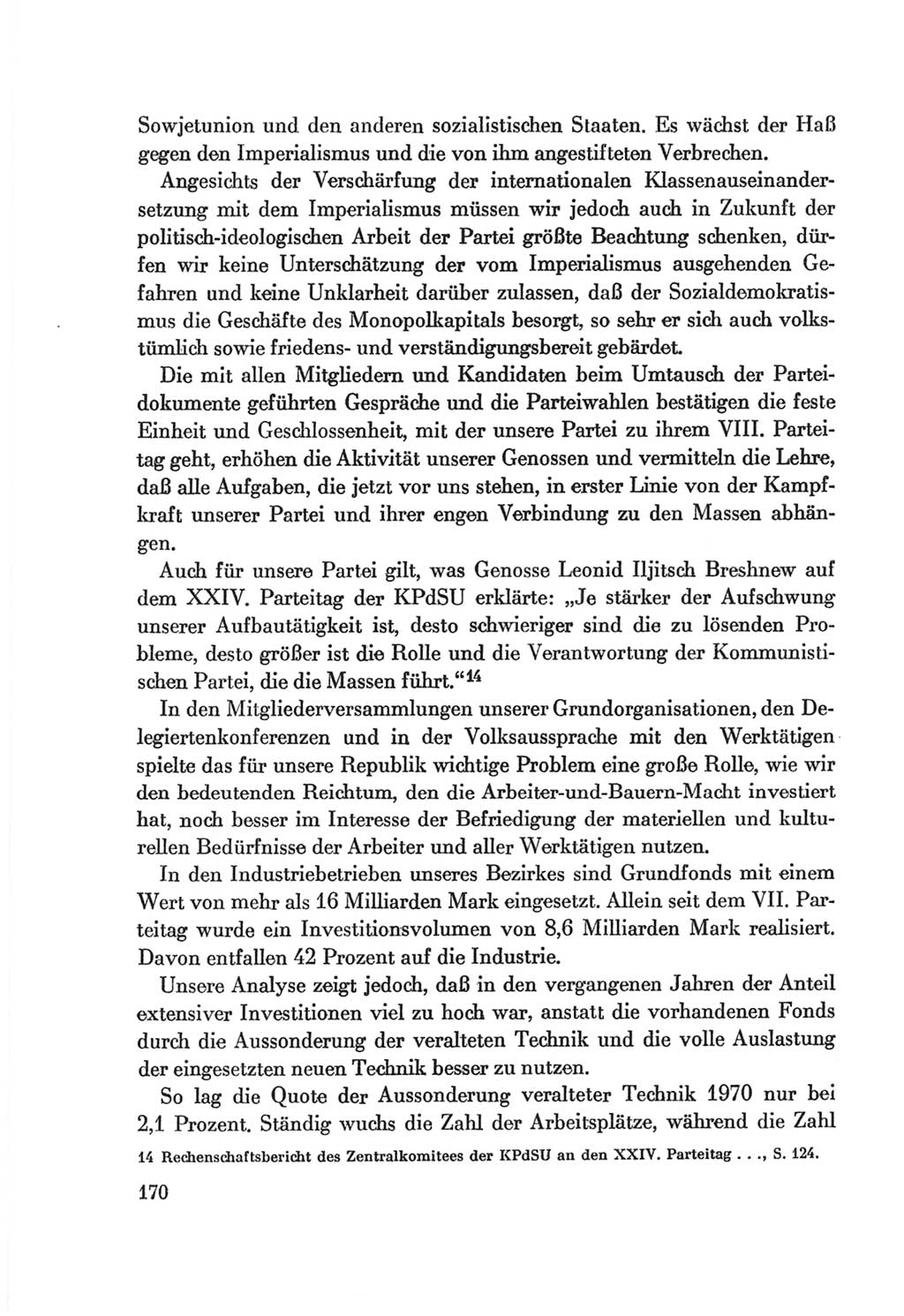 Protokoll der Verhandlungen des Ⅷ. Parteitages der Sozialistischen Einheitspartei Deutschlands (SED) [Deutsche Demokratische Republik (DDR)] 1971, Band 1, Seite 170 (Prot. Verh. Ⅷ. PT SED DDR 1971, Bd. 1, S. 170)