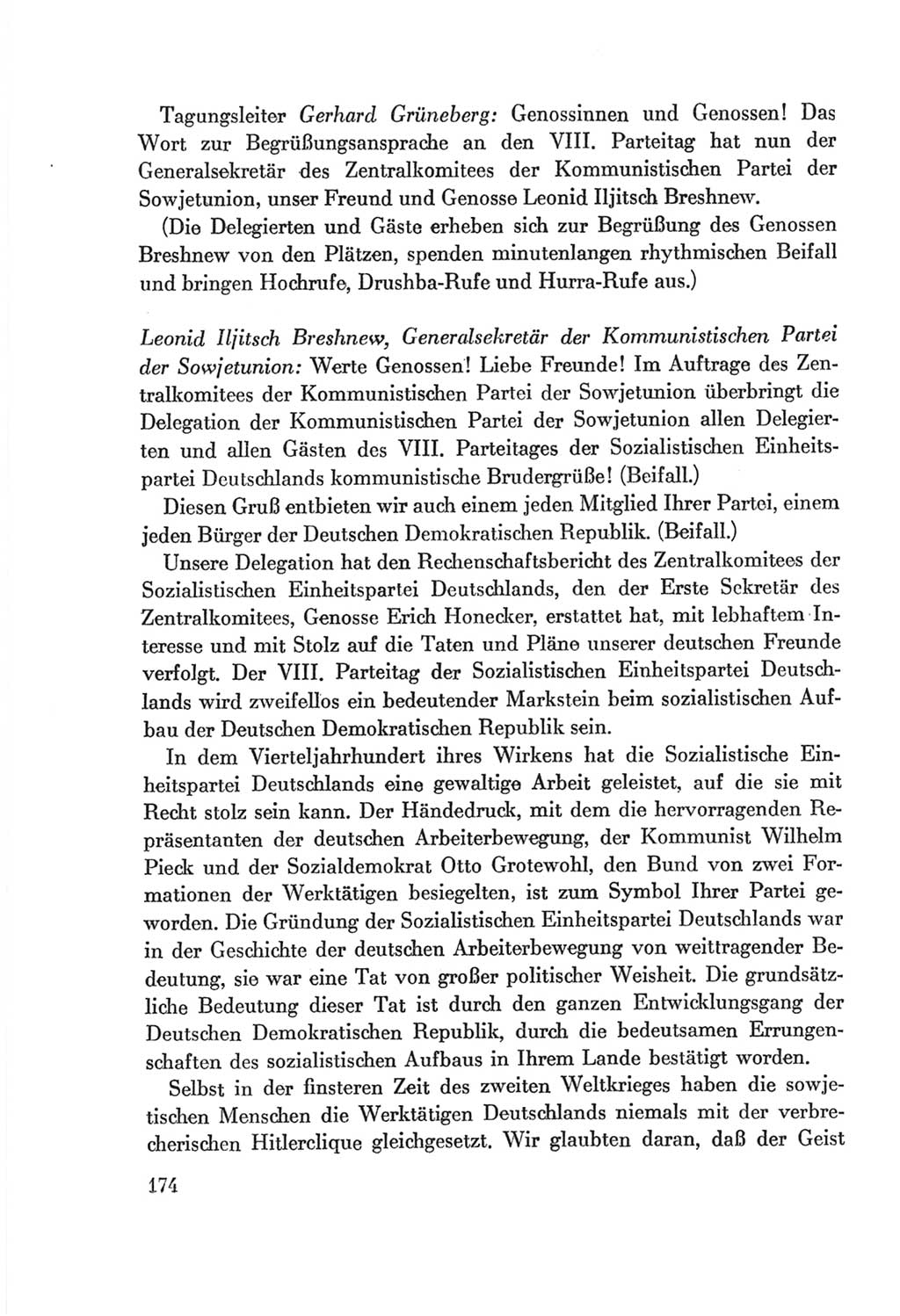 Protokoll der Verhandlungen des Ⅷ. Parteitages der Sozialistischen Einheitspartei Deutschlands (SED) [Deutsche Demokratische Republik (DDR)] 1971, Band 1, Seite 174 (Prot. Verh. Ⅷ. PT SED DDR 1971, Bd. 1, S. 174)