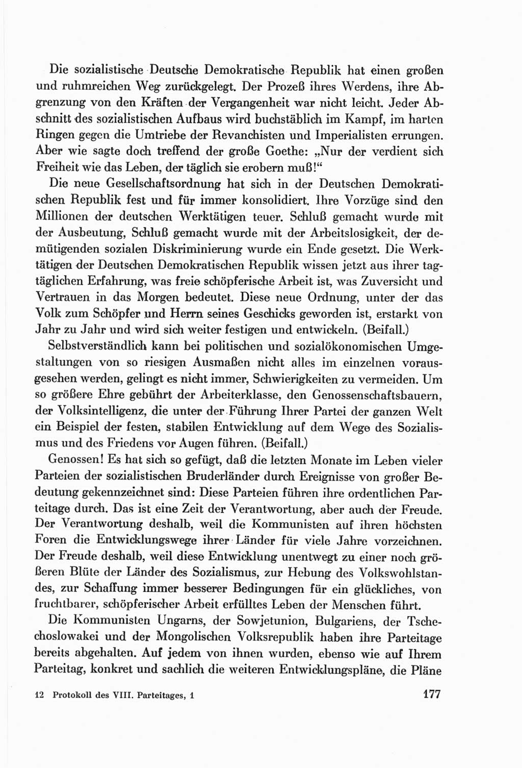 Protokoll der Verhandlungen des Ⅷ. Parteitages der Sozialistischen Einheitspartei Deutschlands (SED) [Deutsche Demokratische Republik (DDR)] 1971, Band 1, Seite 177 (Prot. Verh. Ⅷ. PT SED DDR 1971, Bd. 1, S. 177)