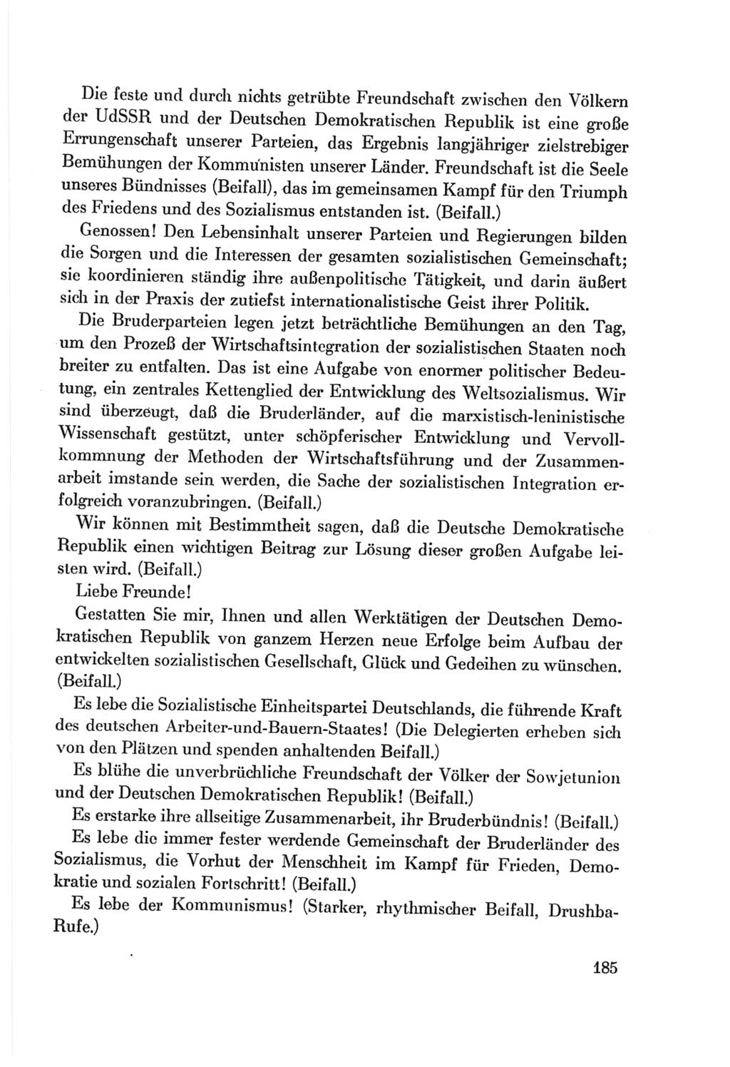 Protokoll der Verhandlungen des Ⅷ. Parteitages der Sozialistischen Einheitspartei Deutschlands (SED) [Deutsche Demokratische Republik (DDR)] 1971, Band 1, Seite 185 (Prot. Verh. Ⅷ. PT SED DDR 1971, Bd. 1, S. 185)