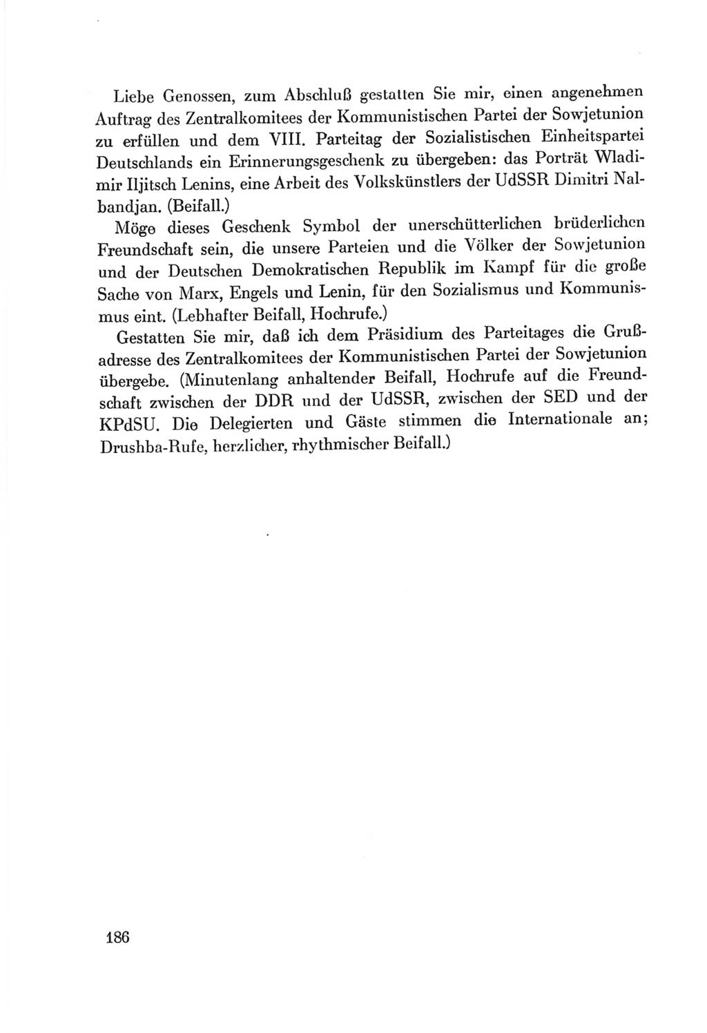 Protokoll der Verhandlungen des Ⅷ. Parteitages der Sozialistischen Einheitspartei Deutschlands (SED) [Deutsche Demokratische Republik (DDR)] 1971, Band 1, Seite 186 (Prot. Verh. Ⅷ. PT SED DDR 1971, Bd. 1, S. 186)