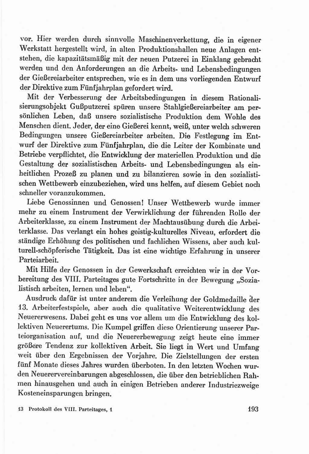 Protokoll der Verhandlungen des Ⅷ. Parteitages der Sozialistischen Einheitspartei Deutschlands (SED) [Deutsche Demokratische Republik (DDR)] 1971, Band 1, Seite 193 (Prot. Verh. Ⅷ. PT SED DDR 1971, Bd. 1, S. 193)