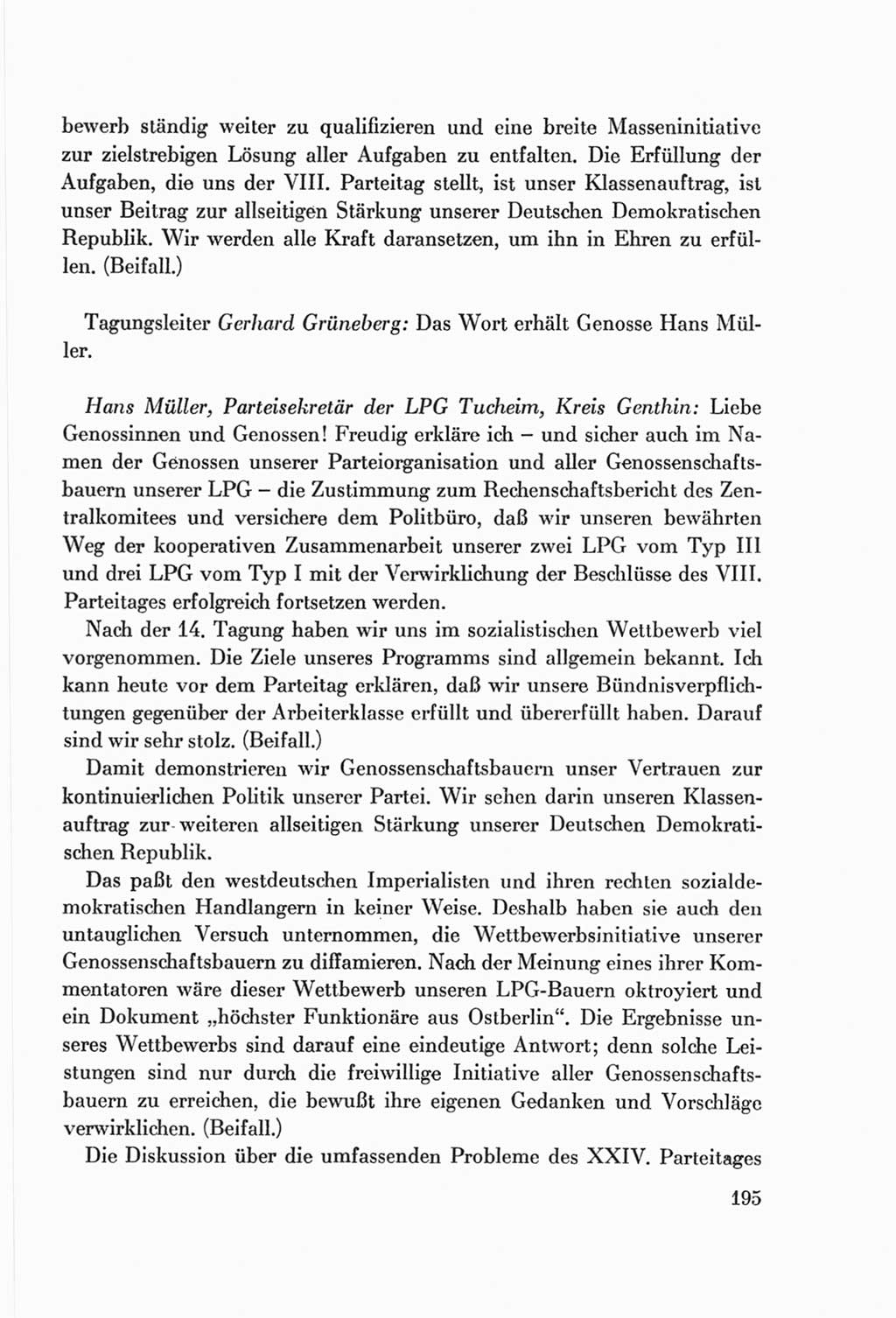 Protokoll der Verhandlungen des Ⅷ. Parteitages der Sozialistischen Einheitspartei Deutschlands (SED) [Deutsche Demokratische Republik (DDR)] 1971, Band 1, Seite 195 (Prot. Verh. Ⅷ. PT SED DDR 1971, Bd. 1, S. 195)