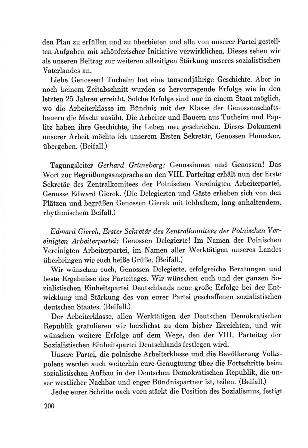 Protokoll der Verhandlungen des Ⅷ. Parteitages der Sozialistischen Einheitspartei Deutschlands (SED) [Deutsche Demokratische Republik (DDR)] 1971, Band 1, Seite 200 (Prot. Verh. Ⅷ. PT SED DDR 1971, Bd. 1, S. 200)