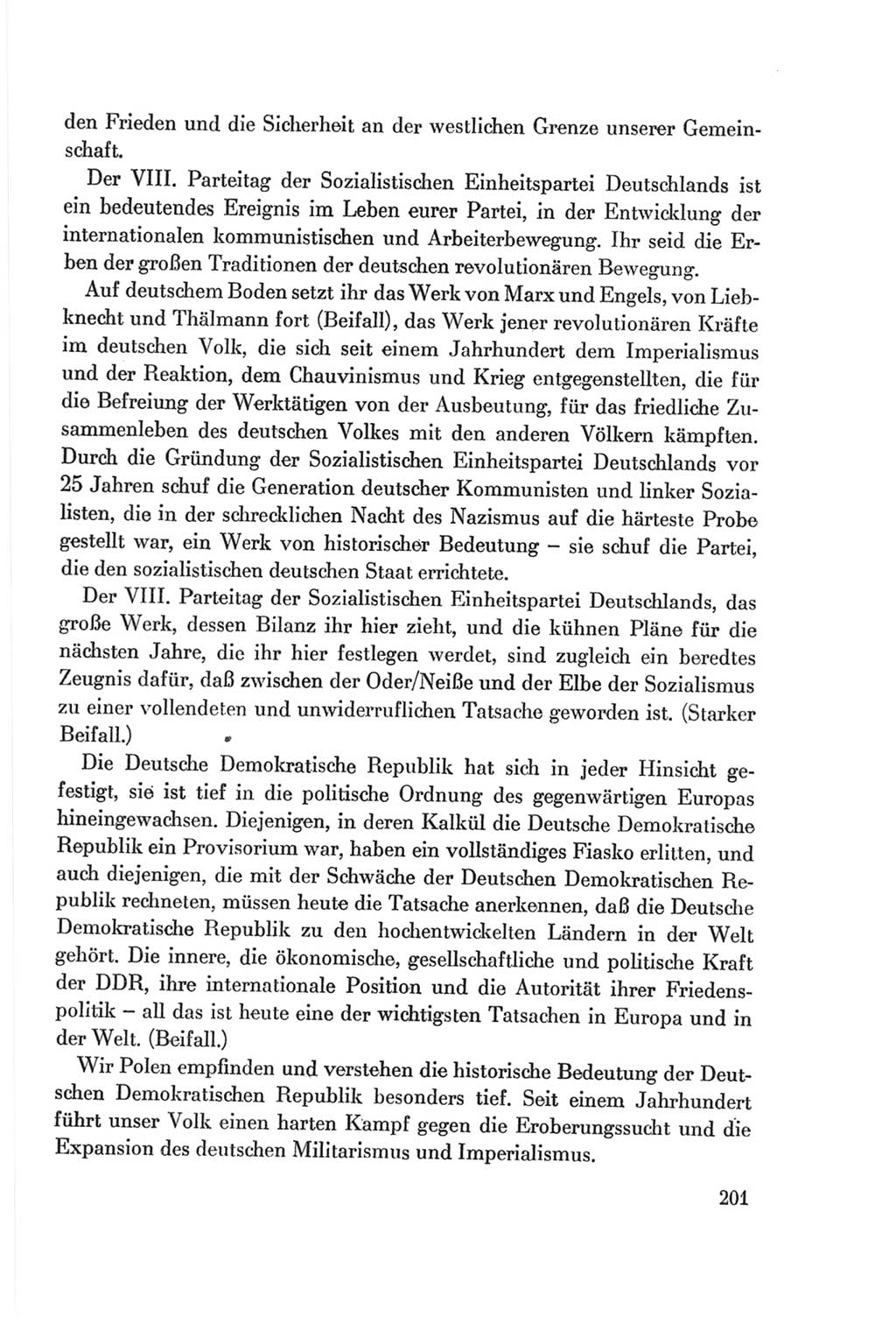 Protokoll der Verhandlungen des Ⅷ. Parteitages der Sozialistischen Einheitspartei Deutschlands (SED) [Deutsche Demokratische Republik (DDR)] 1971, Band 1, Seite 201 (Prot. Verh. Ⅷ. PT SED DDR 1971, Bd. 1, S. 201)