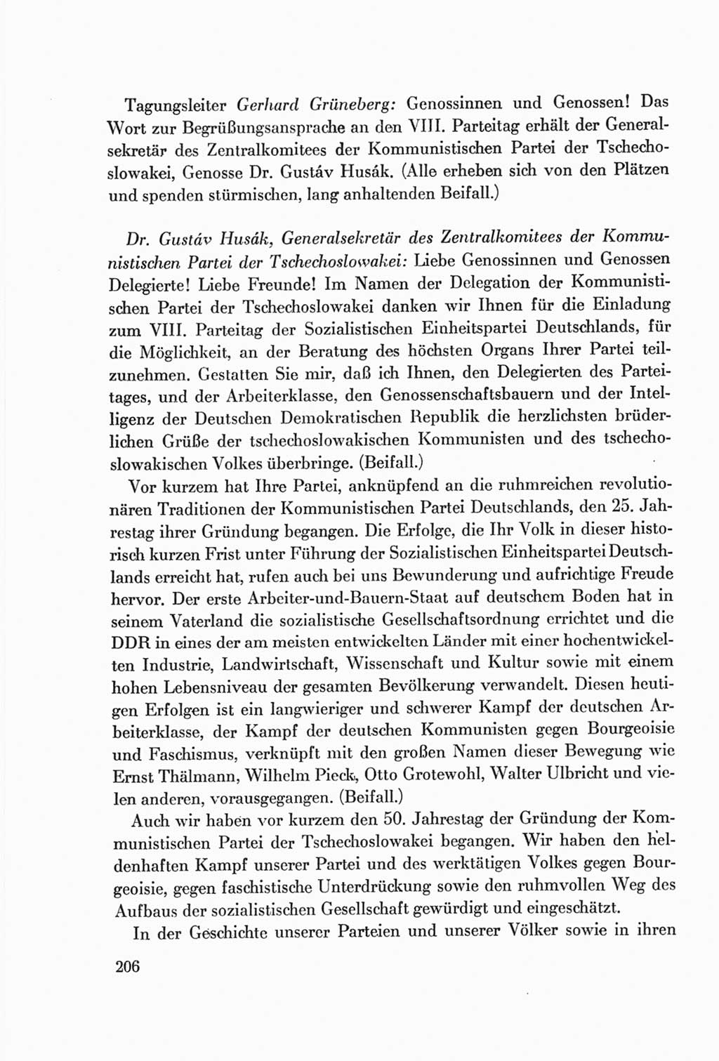 Protokoll der Verhandlungen des Ⅷ. Parteitages der Sozialistischen Einheitspartei Deutschlands (SED) [Deutsche Demokratische Republik (DDR)] 1971, Band 1, Seite 206 (Prot. Verh. Ⅷ. PT SED DDR 1971, Bd. 1, S. 206)