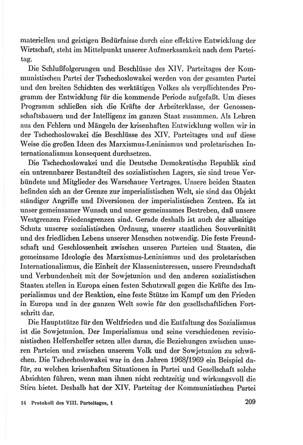Protokoll der Verhandlungen des Ⅷ. Parteitages der Sozialistischen Einheitspartei Deutschlands (SED) [Deutsche Demokratische Republik (DDR)] 1971, Band 1, Seite 209 (Prot. Verh. Ⅷ. PT SED DDR 1971, Bd. 1, S. 209)