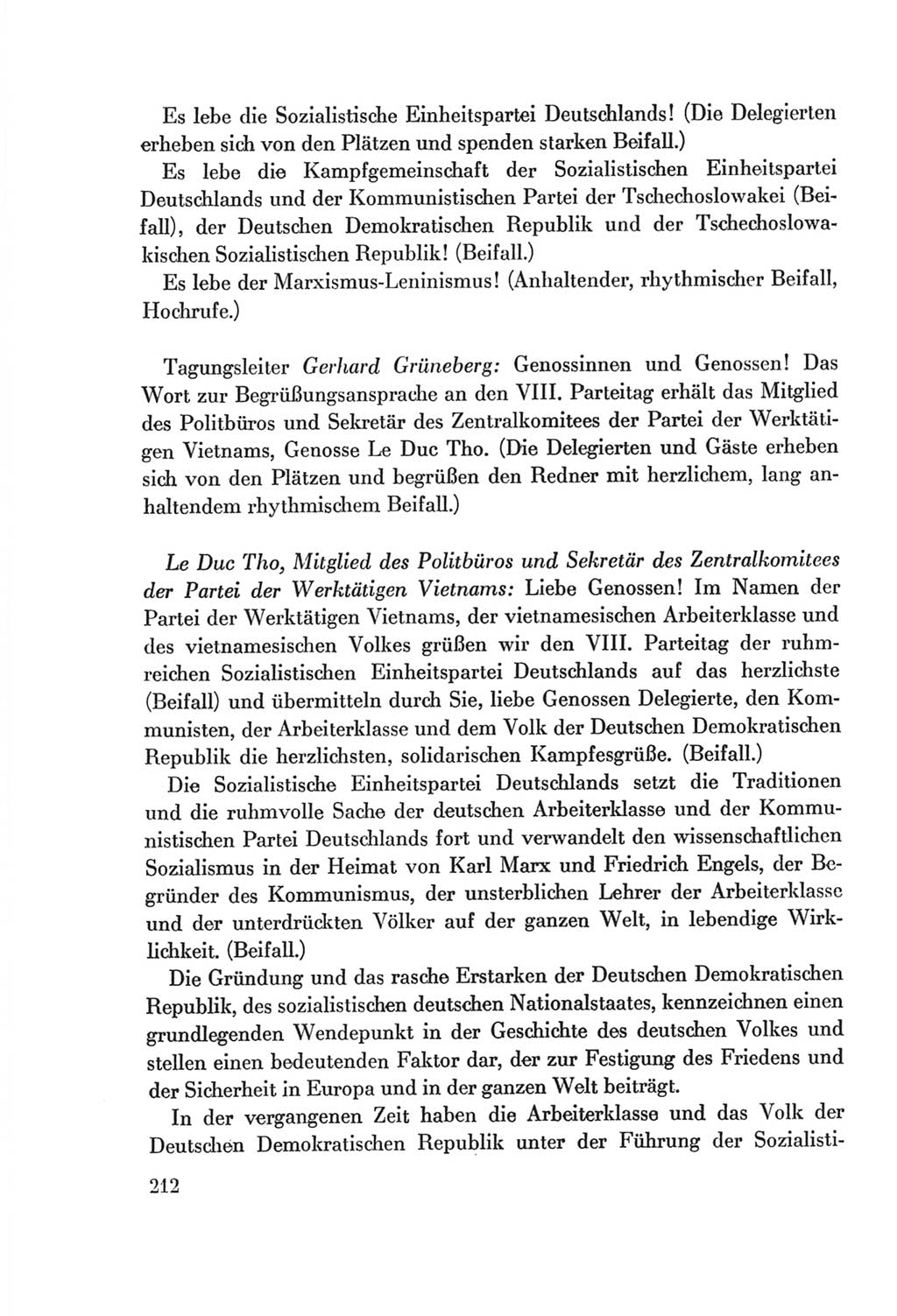 Protokoll der Verhandlungen des Ⅷ. Parteitages der Sozialistischen Einheitspartei Deutschlands (SED) [Deutsche Demokratische Republik (DDR)] 1971, Band 1, Seite 212 (Prot. Verh. Ⅷ. PT SED DDR 1971, Bd. 1, S. 212)