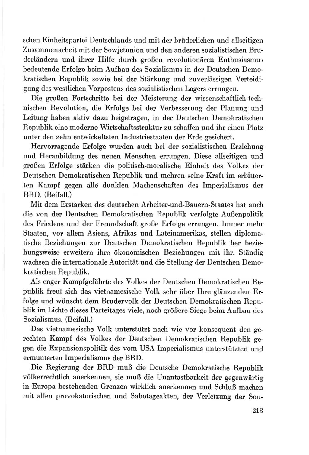 Protokoll der Verhandlungen des Ⅷ. Parteitages der Sozialistischen Einheitspartei Deutschlands (SED) [Deutsche Demokratische Republik (DDR)] 1971, Band 1, Seite 213 (Prot. Verh. Ⅷ. PT SED DDR 1971, Bd. 1, S. 213)