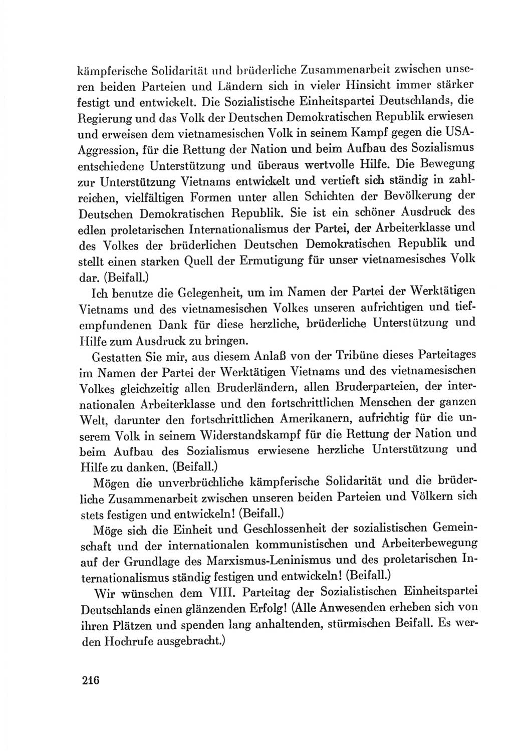 Protokoll der Verhandlungen des Ⅷ. Parteitages der Sozialistischen Einheitspartei Deutschlands (SED) [Deutsche Demokratische Republik (DDR)] 1971, Band 1, Seite 216 (Prot. Verh. Ⅷ. PT SED DDR 1971, Bd. 1, S. 216)