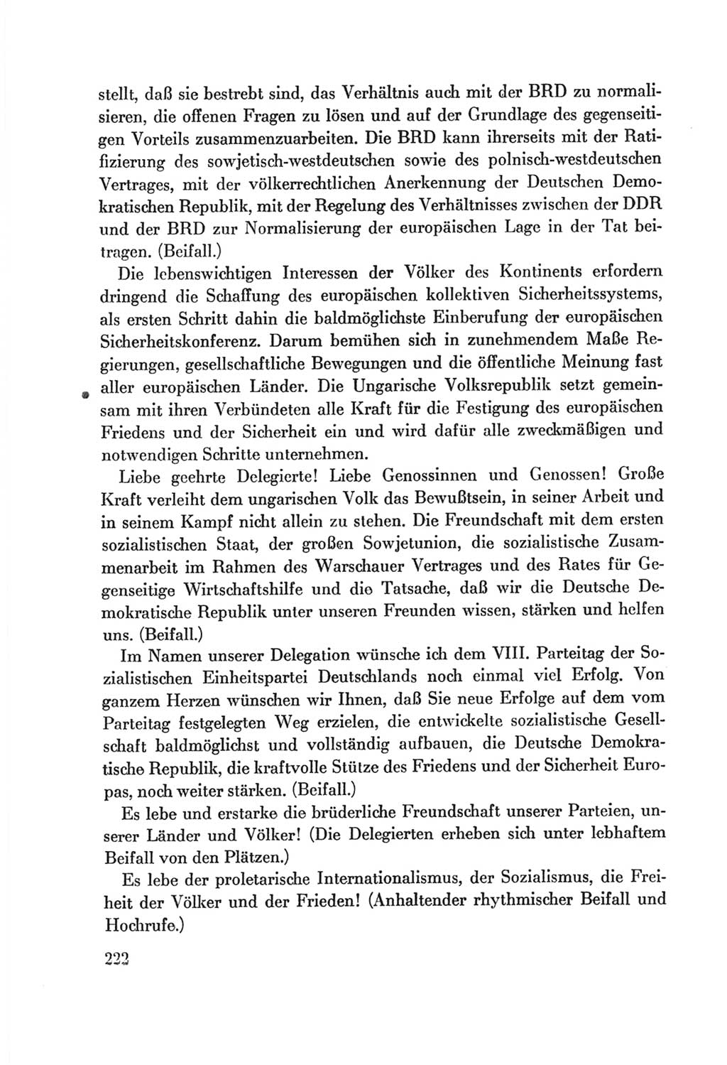 Protokoll der Verhandlungen des Ⅷ. Parteitages der Sozialistischen Einheitspartei Deutschlands (SED) [Deutsche Demokratische Republik (DDR)] 1971, Band 1, Seite 222 (Prot. Verh. Ⅷ. PT SED DDR 1971, Bd. 1, S. 222)