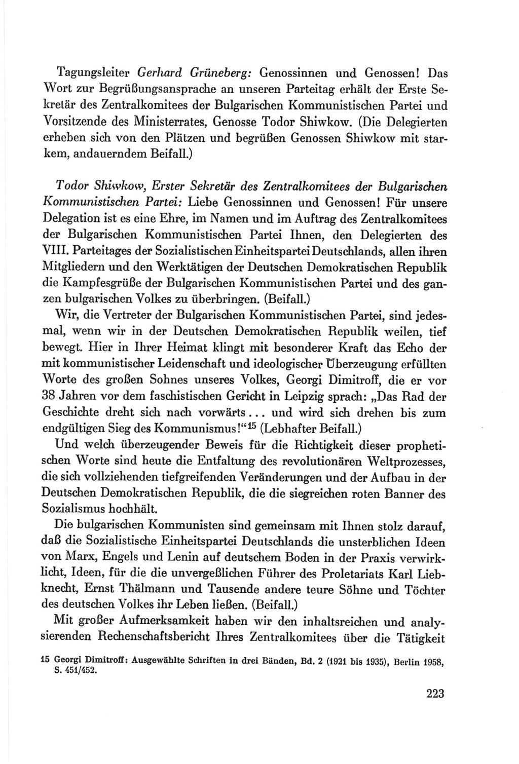 Protokoll der Verhandlungen des Ⅷ. Parteitages der Sozialistischen Einheitspartei Deutschlands (SED) [Deutsche Demokratische Republik (DDR)] 1971, Band 1, Seite 223 (Prot. Verh. Ⅷ. PT SED DDR 1971, Bd. 1, S. 223)