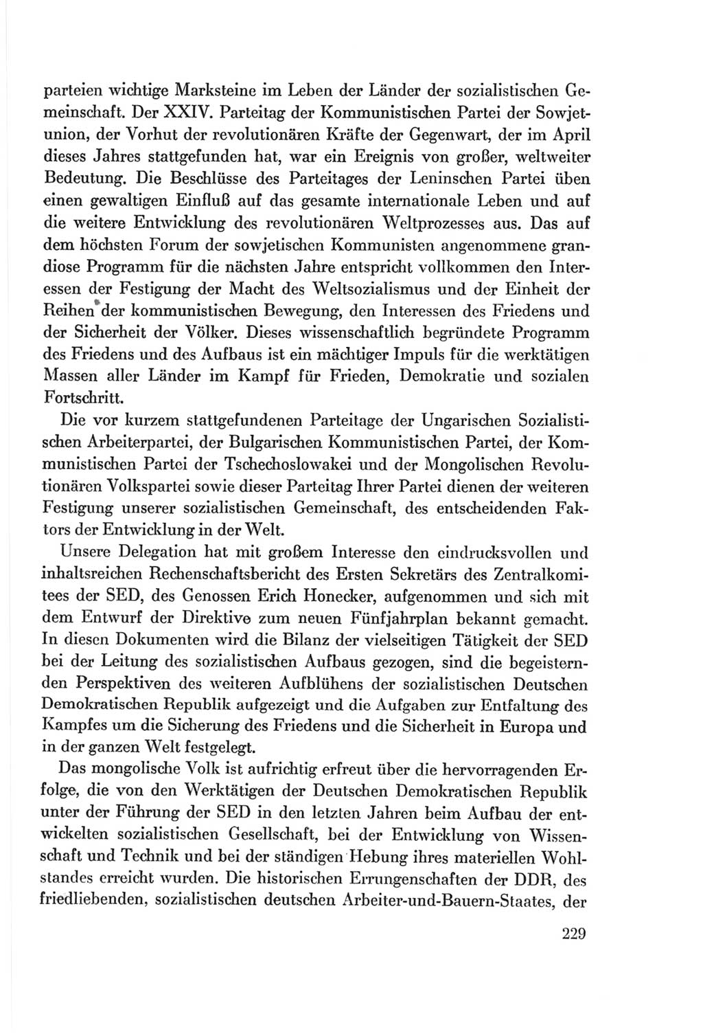 Protokoll der Verhandlungen des Ⅷ. Parteitages der Sozialistischen Einheitspartei Deutschlands (SED) [Deutsche Demokratische Republik (DDR)] 1971, Band 1, Seite 229 (Prot. Verh. Ⅷ. PT SED DDR 1971, Bd. 1, S. 229)