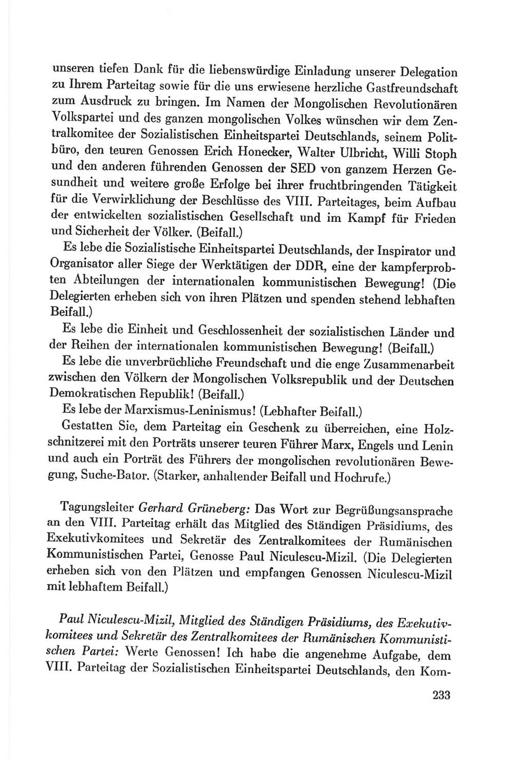 Protokoll der Verhandlungen des Ⅷ. Parteitages der Sozialistischen Einheitspartei Deutschlands (SED) [Deutsche Demokratische Republik (DDR)] 1971, Band 1, Seite 233 (Prot. Verh. Ⅷ. PT SED DDR 1971, Bd. 1, S. 233)