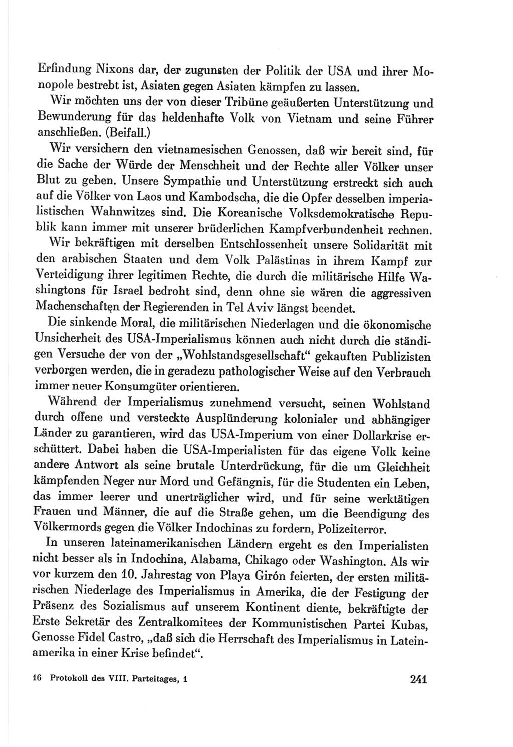 Protokoll der Verhandlungen des Ⅷ. Parteitages der Sozialistischen Einheitspartei Deutschlands (SED) [Deutsche Demokratische Republik (DDR)] 1971, Band 1, Seite 241 (Prot. Verh. Ⅷ. PT SED DDR 1971, Bd. 1, S. 241)