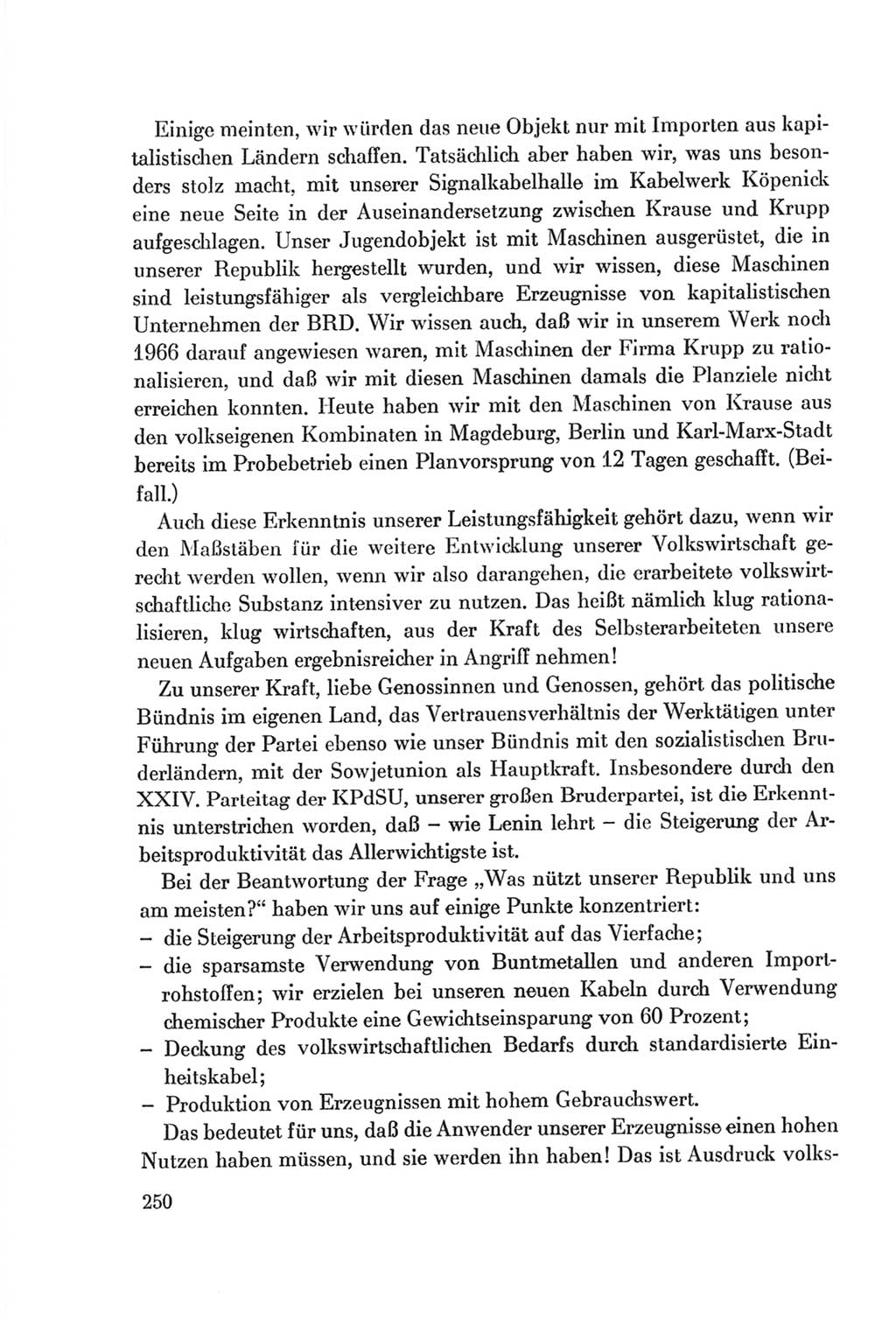Protokoll der Verhandlungen des Ⅷ. Parteitages der Sozialistischen Einheitspartei Deutschlands (SED) [Deutsche Demokratische Republik (DDR)] 1971, Band 1, Seite 250 (Prot. Verh. Ⅷ. PT SED DDR 1971, Bd. 1, S. 250)