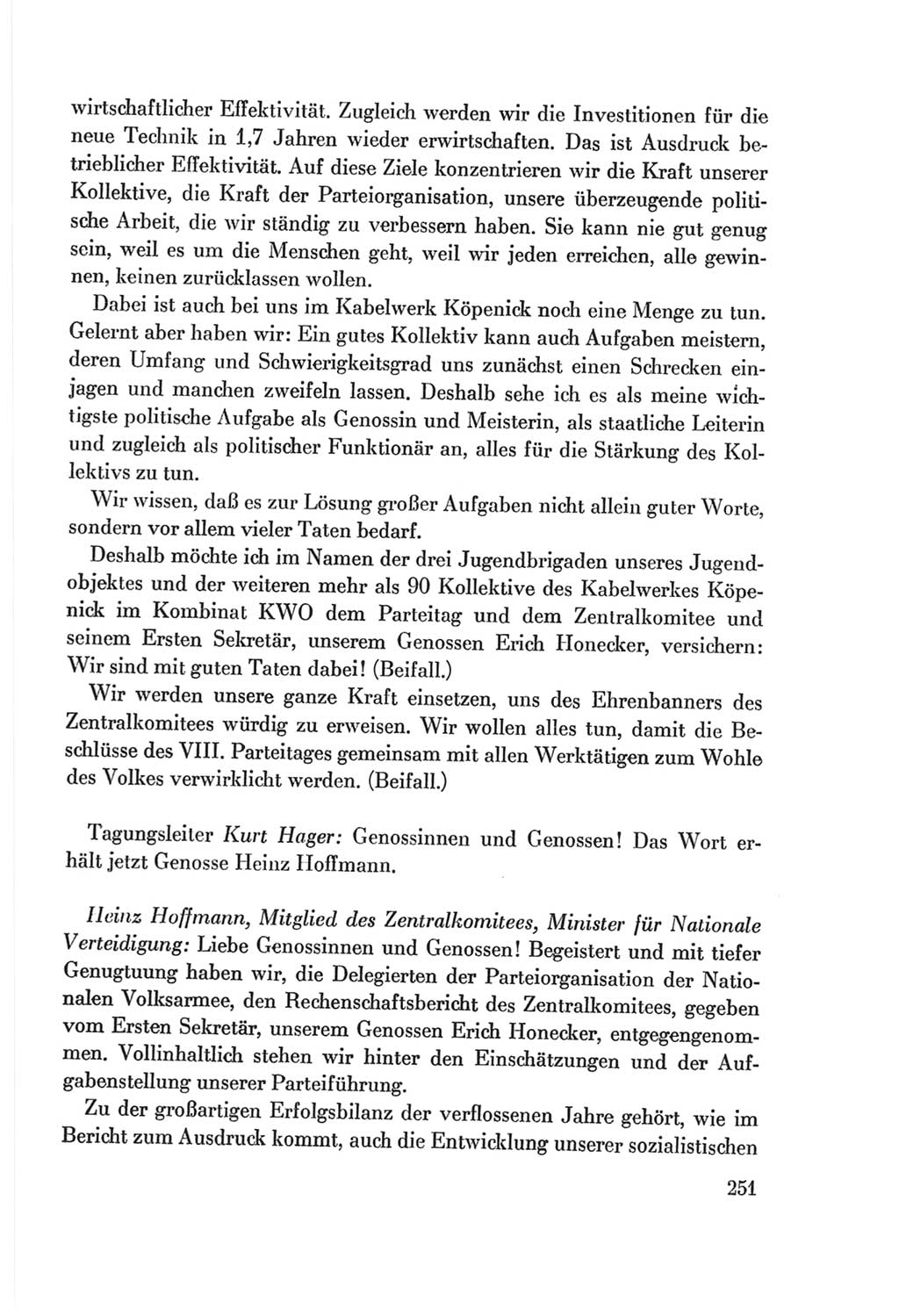 Protokoll der Verhandlungen des Ⅷ. Parteitages der Sozialistischen Einheitspartei Deutschlands (SED) [Deutsche Demokratische Republik (DDR)] 1971, Band 1, Seite 251 (Prot. Verh. Ⅷ. PT SED DDR 1971, Bd. 1, S. 251)
