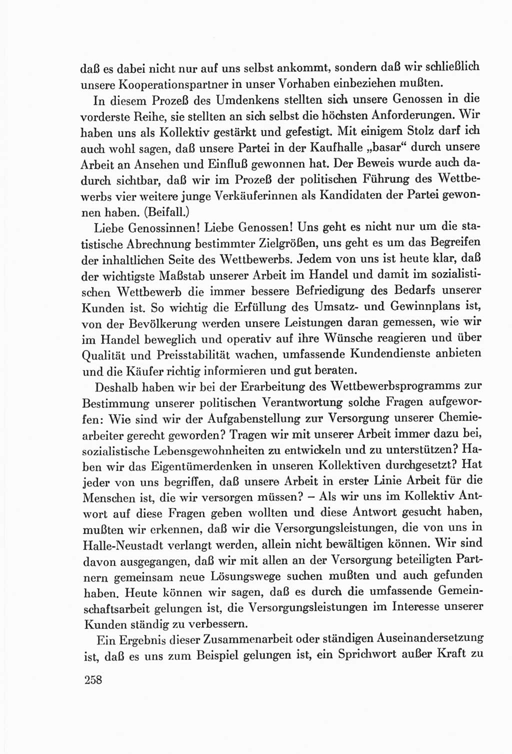 Protokoll der Verhandlungen des Ⅷ. Parteitages der Sozialistischen Einheitspartei Deutschlands (SED) [Deutsche Demokratische Republik (DDR)] 1971, Band 1, Seite 258 (Prot. Verh. Ⅷ. PT SED DDR 1971, Bd. 1, S. 258)