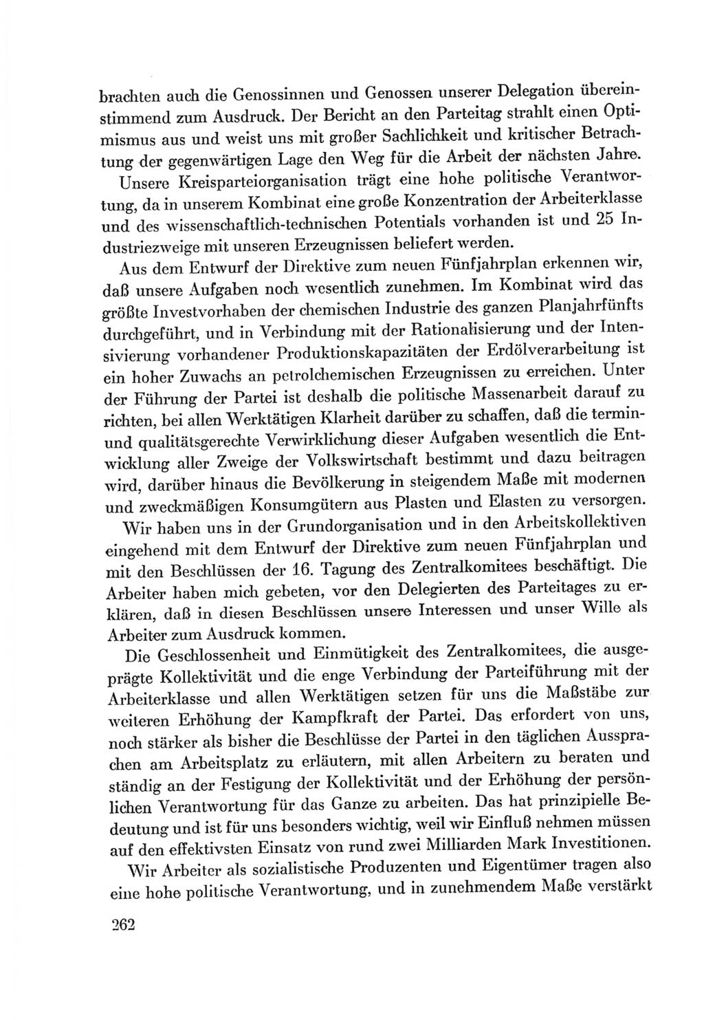 Protokoll der Verhandlungen des Ⅷ. Parteitages der Sozialistischen Einheitspartei Deutschlands (SED) [Deutsche Demokratische Republik (DDR)] 1971, Band 1, Seite 262 (Prot. Verh. Ⅷ. PT SED DDR 1971, Bd. 1, S. 262)