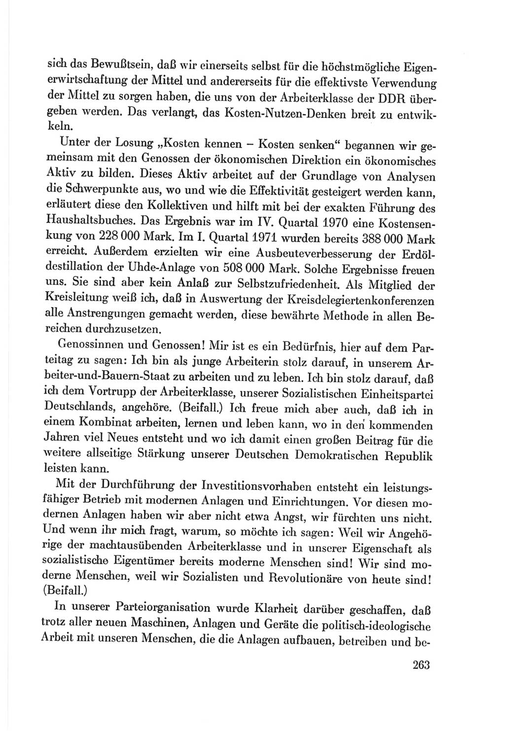Protokoll der Verhandlungen des Ⅷ. Parteitages der Sozialistischen Einheitspartei Deutschlands (SED) [Deutsche Demokratische Republik (DDR)] 1971, Band 1, Seite 263 (Prot. Verh. Ⅷ. PT SED DDR 1971, Bd. 1, S. 263)