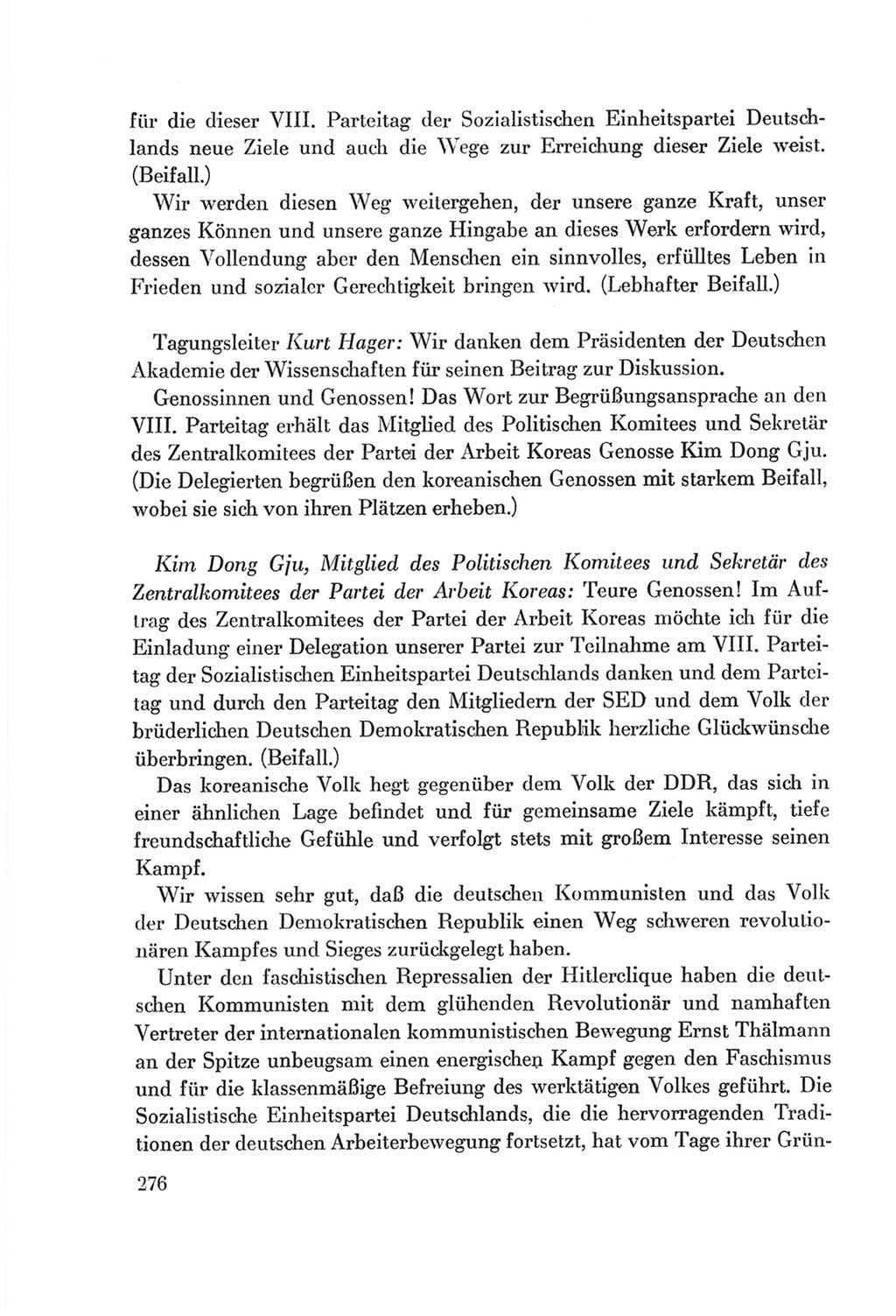 Protokoll der Verhandlungen des Ⅷ. Parteitages der Sozialistischen Einheitspartei Deutschlands (SED) [Deutsche Demokratische Republik (DDR)] 1971, Band 1, Seite 276 (Prot. Verh. Ⅷ. PT SED DDR 1971, Bd. 1, S. 276)