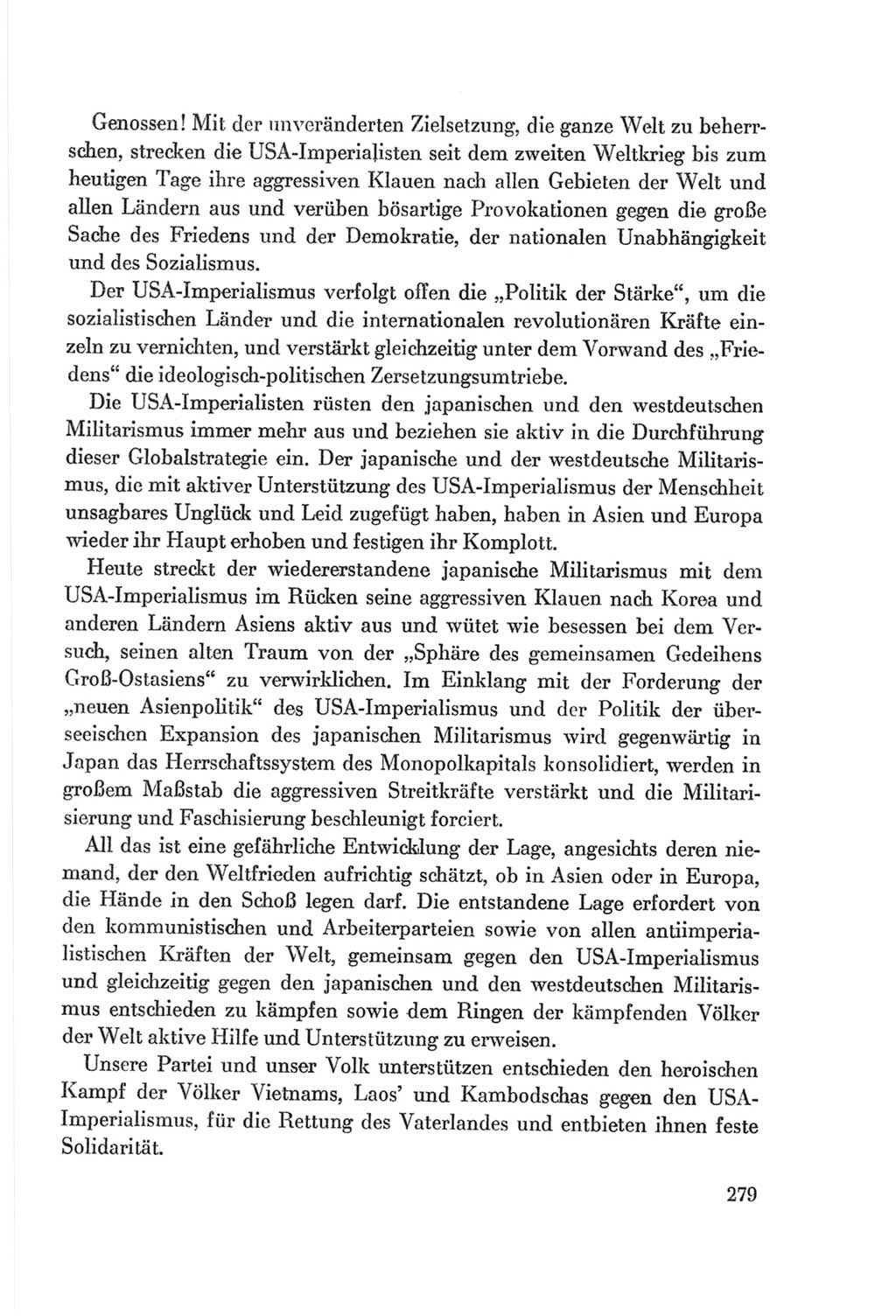 Protokoll der Verhandlungen des Ⅷ. Parteitages der Sozialistischen Einheitspartei Deutschlands (SED) [Deutsche Demokratische Republik (DDR)] 1971, Band 1, Seite 279 (Prot. Verh. Ⅷ. PT SED DDR 1971, Bd. 1, S. 279)