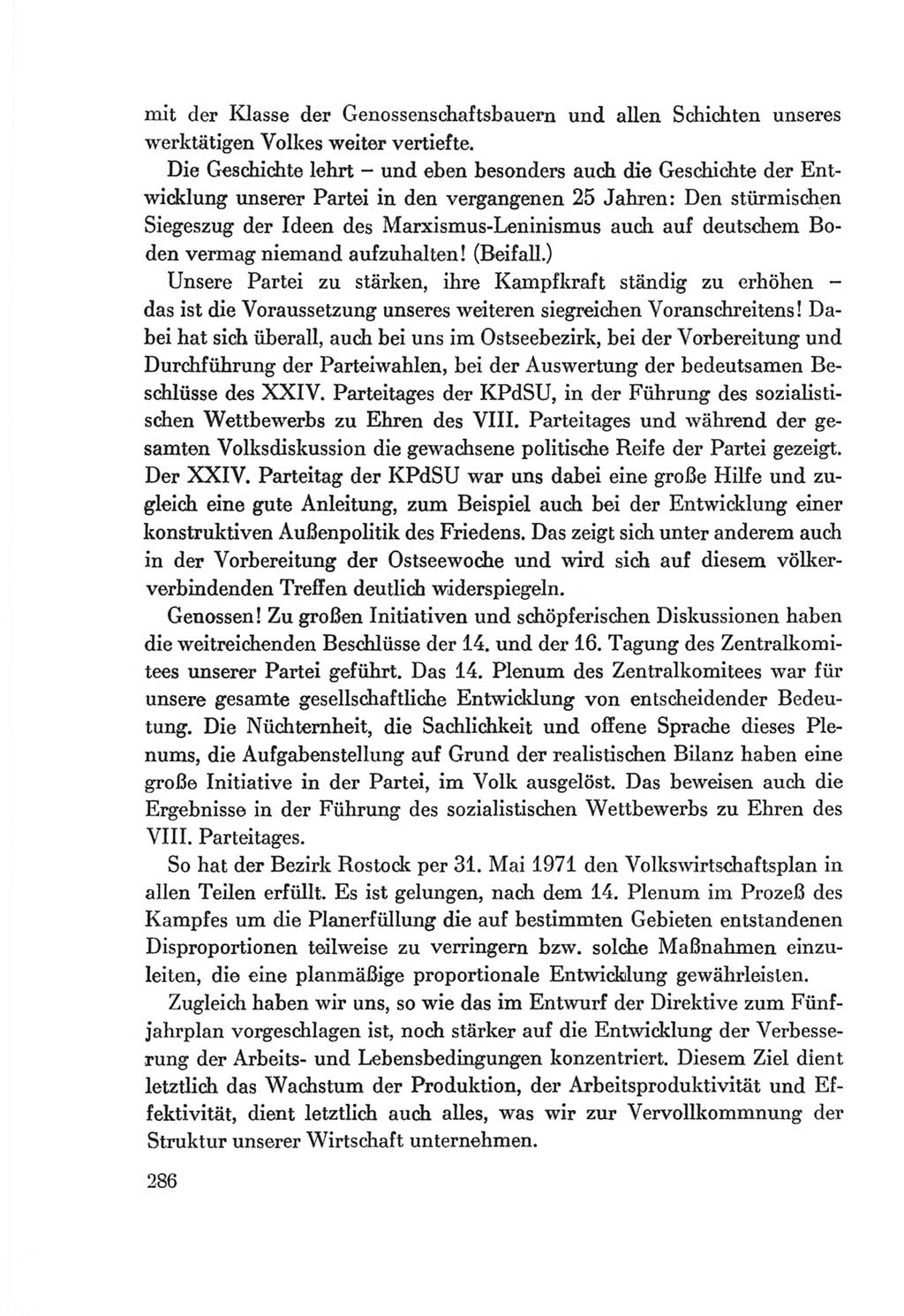 Protokoll der Verhandlungen des Ⅷ. Parteitages der Sozialistischen Einheitspartei Deutschlands (SED) [Deutsche Demokratische Republik (DDR)] 1971, Band 1, Seite 286 (Prot. Verh. Ⅷ. PT SED DDR 1971, Bd. 1, S. 286)