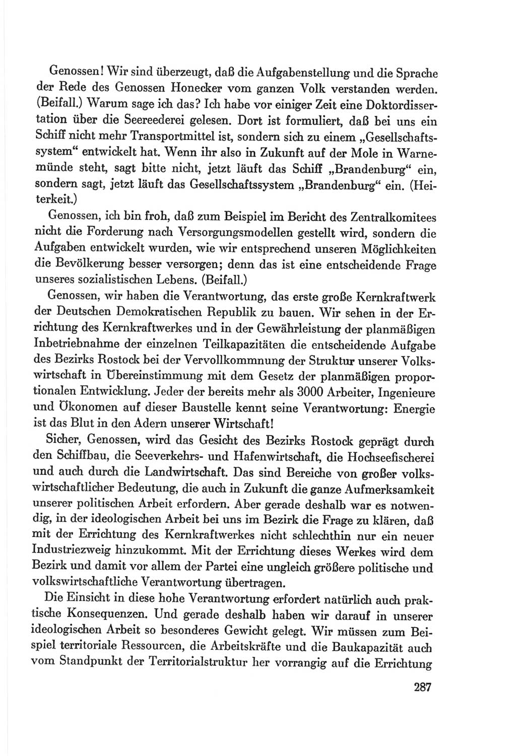 Protokoll der Verhandlungen des Ⅷ. Parteitages der Sozialistischen Einheitspartei Deutschlands (SED) [Deutsche Demokratische Republik (DDR)] 1971, Band 1, Seite 287 (Prot. Verh. Ⅷ. PT SED DDR 1971, Bd. 1, S. 287)