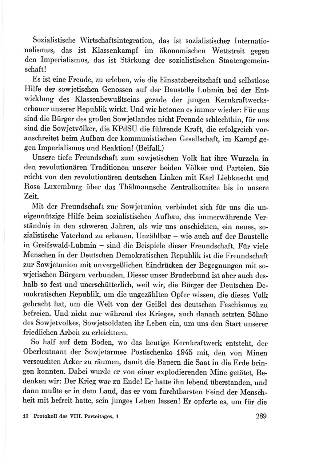 Protokoll der Verhandlungen des Ⅷ. Parteitages der Sozialistischen Einheitspartei Deutschlands (SED) [Deutsche Demokratische Republik (DDR)] 1971, Band 1, Seite 289 (Prot. Verh. Ⅷ. PT SED DDR 1971, Bd. 1, S. 289)