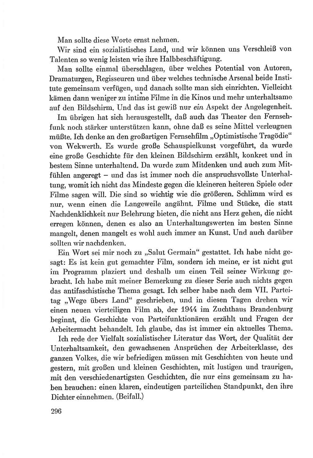 Protokoll der Verhandlungen des Ⅷ. Parteitages der Sozialistischen Einheitspartei Deutschlands (SED) [Deutsche Demokratische Republik (DDR)] 1971, Band 1, Seite 296 (Prot. Verh. Ⅷ. PT SED DDR 1971, Bd. 1, S. 296)