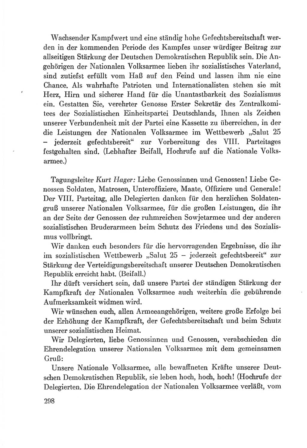 Protokoll der Verhandlungen des Ⅷ. Parteitages der Sozialistischen Einheitspartei Deutschlands (SED) [Deutsche Demokratische Republik (DDR)] 1971, Band 1, Seite 298 (Prot. Verh. Ⅷ. PT SED DDR 1971, Bd. 1, S. 298)