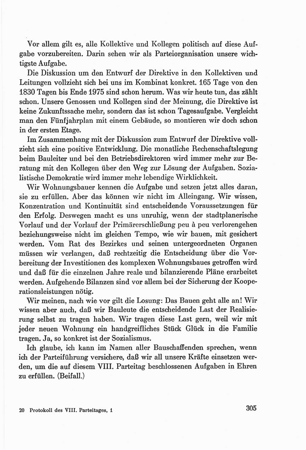 Protokoll der Verhandlungen des Ⅷ. Parteitages der Sozialistischen Einheitspartei Deutschlands (SED) [Deutsche Demokratische Republik (DDR)] 1971, Band 1, Seite 305 (Prot. Verh. Ⅷ. PT SED DDR 1971, Bd. 1, S. 305)