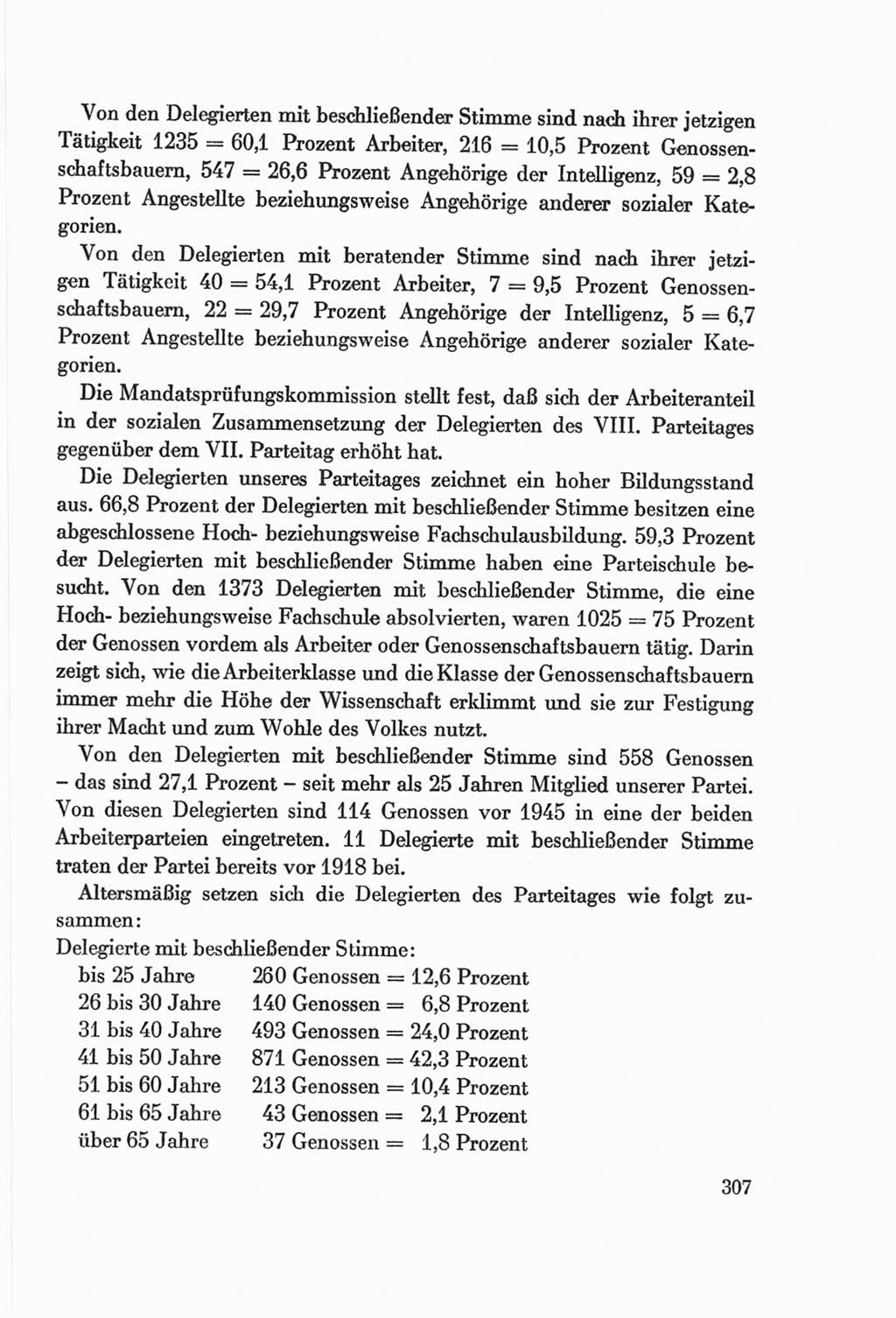 Protokoll der Verhandlungen des Ⅷ. Parteitages der Sozialistischen Einheitspartei Deutschlands (SED) [Deutsche Demokratische Republik (DDR)] 1971, Band 1, Seite 307 (Prot. Verh. Ⅷ. PT SED DDR 1971, Bd. 1, S. 307)