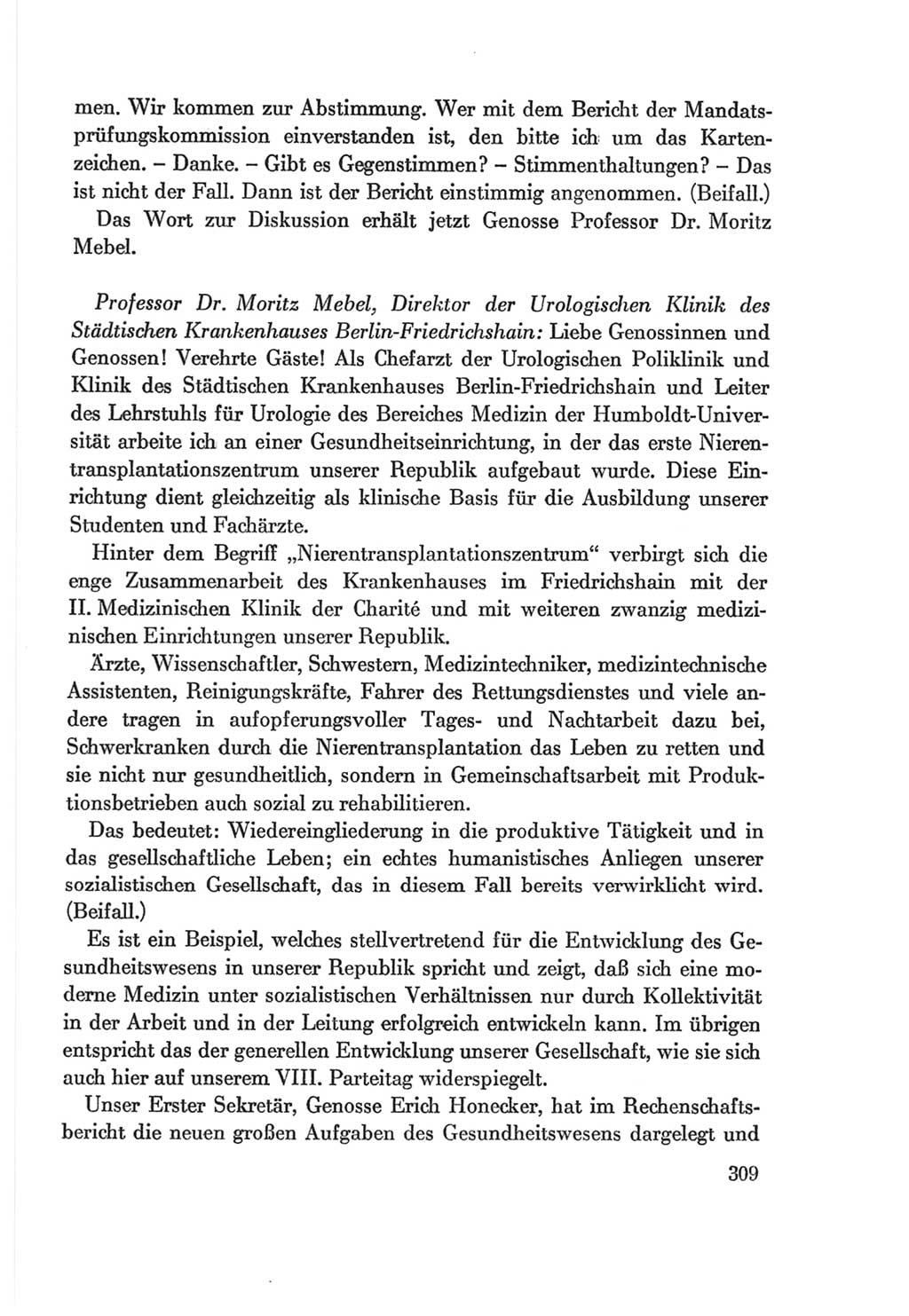 Protokoll der Verhandlungen des Ⅷ. Parteitages der Sozialistischen Einheitspartei Deutschlands (SED) [Deutsche Demokratische Republik (DDR)] 1971, Band 1, Seite 309 (Prot. Verh. Ⅷ. PT SED DDR 1971, Bd. 1, S. 309)