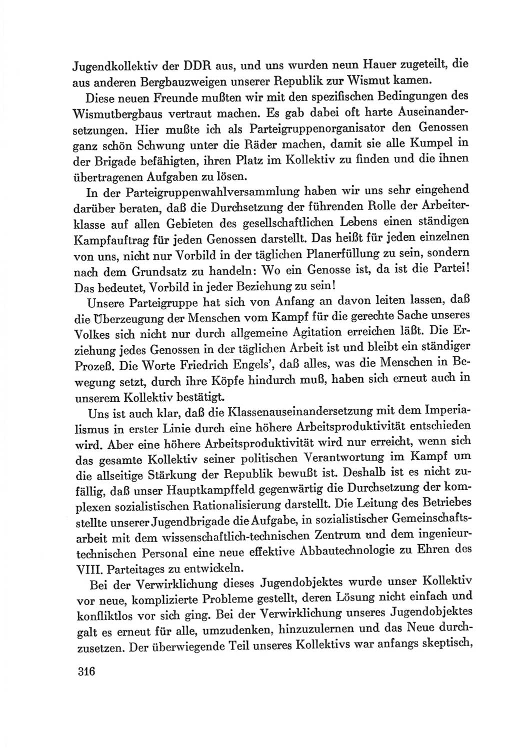 Protokoll der Verhandlungen des Ⅷ. Parteitages der Sozialistischen Einheitspartei Deutschlands (SED) [Deutsche Demokratische Republik (DDR)] 1971, Band 1, Seite 316 (Prot. Verh. Ⅷ. PT SED DDR 1971, Bd. 1, S. 316)