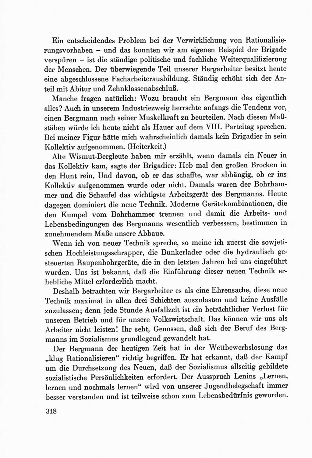 Protokoll der Verhandlungen des Ⅷ. Parteitages der Sozialistischen Einheitspartei Deutschlands (SED) [Deutsche Demokratische Republik (DDR)] 1971, Band 1, Seite 318 (Prot. Verh. Ⅷ. PT SED DDR 1971, Bd. 1, S. 318)