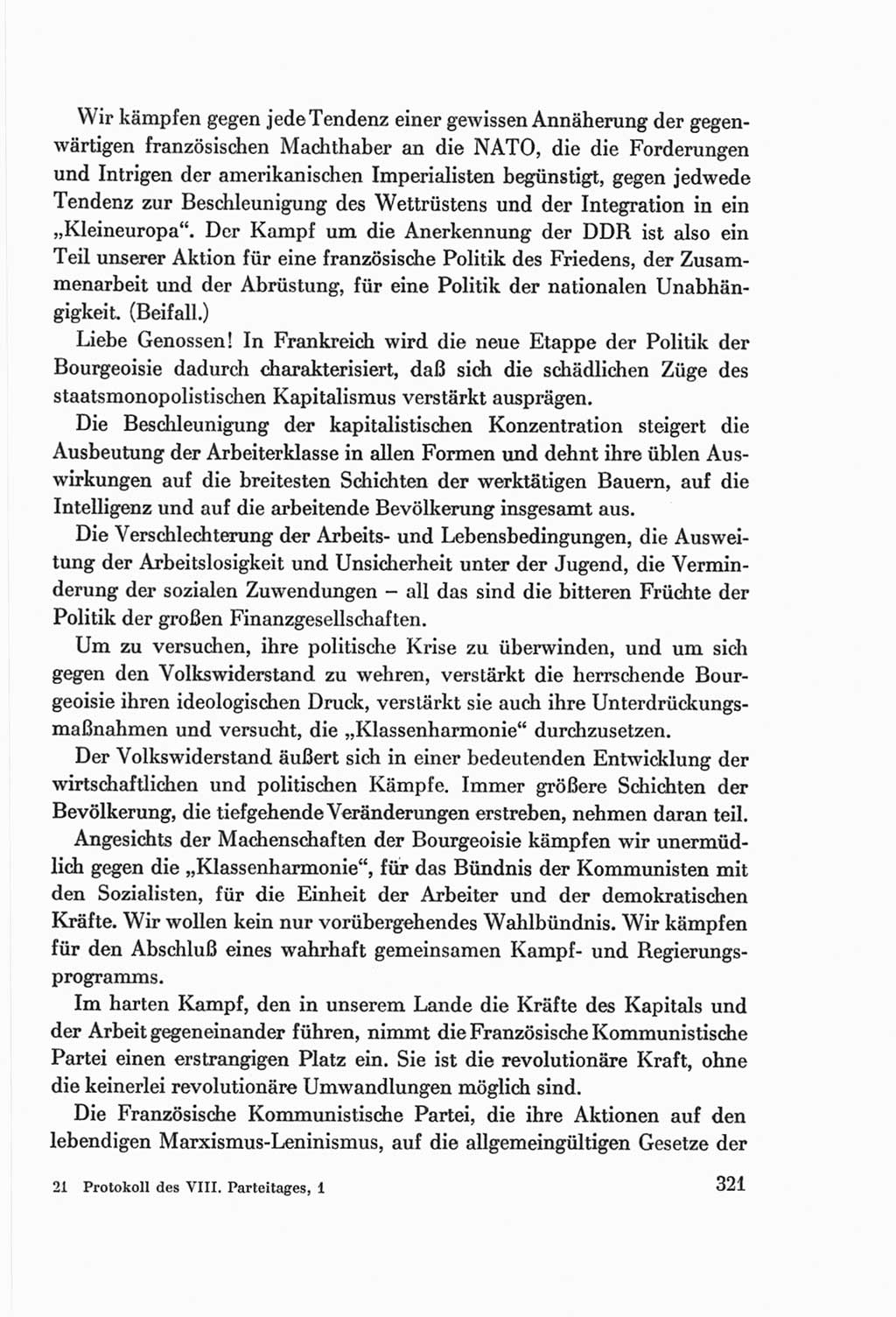 Protokoll der Verhandlungen des Ⅷ. Parteitages der Sozialistischen Einheitspartei Deutschlands (SED) [Deutsche Demokratische Republik (DDR)] 1971, Band 1, Seite 321 (Prot. Verh. Ⅷ. PT SED DDR 1971, Bd. 1, S. 321)