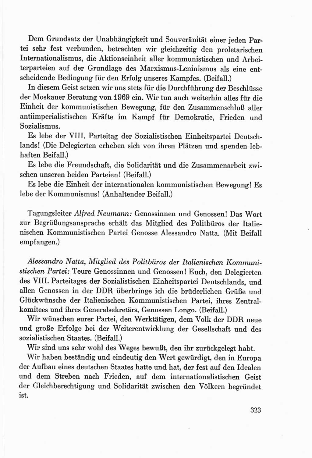 Protokoll der Verhandlungen des Ⅷ. Parteitages der Sozialistischen Einheitspartei Deutschlands (SED) [Deutsche Demokratische Republik (DDR)] 1971, Band 1, Seite 323 (Prot. Verh. Ⅷ. PT SED DDR 1971, Bd. 1, S. 323)