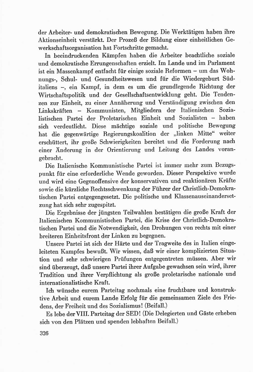Protokoll der Verhandlungen des Ⅷ. Parteitages der Sozialistischen Einheitspartei Deutschlands (SED) [Deutsche Demokratische Republik (DDR)] 1971, Band 1, Seite 326 (Prot. Verh. Ⅷ. PT SED DDR 1971, Bd. 1, S. 326)