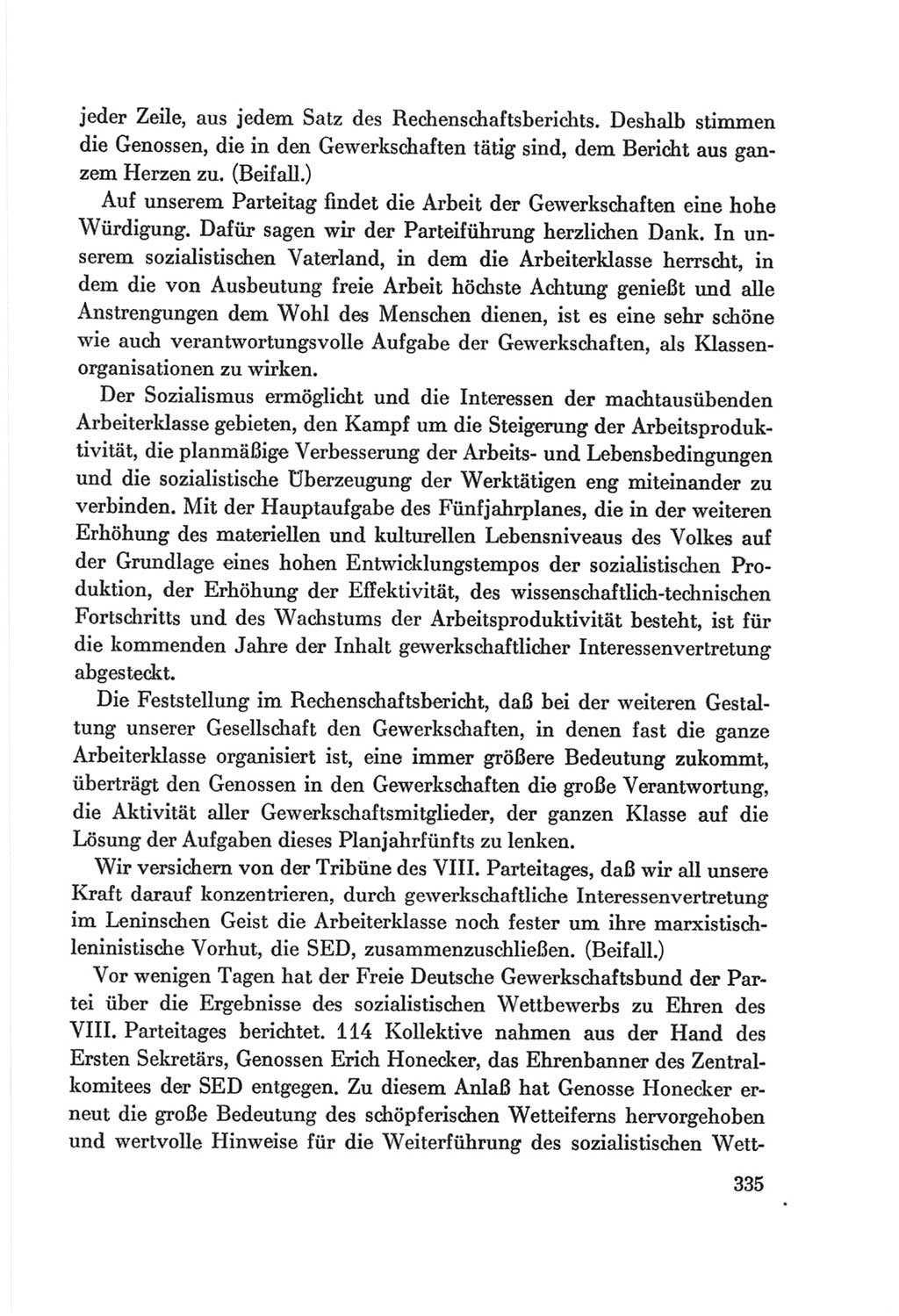 Protokoll der Verhandlungen des Ⅷ. Parteitages der Sozialistischen Einheitspartei Deutschlands (SED) [Deutsche Demokratische Republik (DDR)] 1971, Band 1, Seite 335 (Prot. Verh. Ⅷ. PT SED DDR 1971, Bd. 1, S. 335)