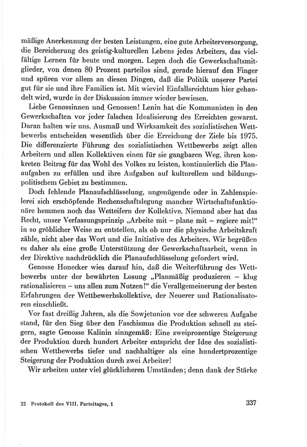 Protokoll der Verhandlungen des Ⅷ. Parteitages der Sozialistischen Einheitspartei Deutschlands (SED) [Deutsche Demokratische Republik (DDR)] 1971, Band 1, Seite 337 (Prot. Verh. Ⅷ. PT SED DDR 1971, Bd. 1, S. 337)